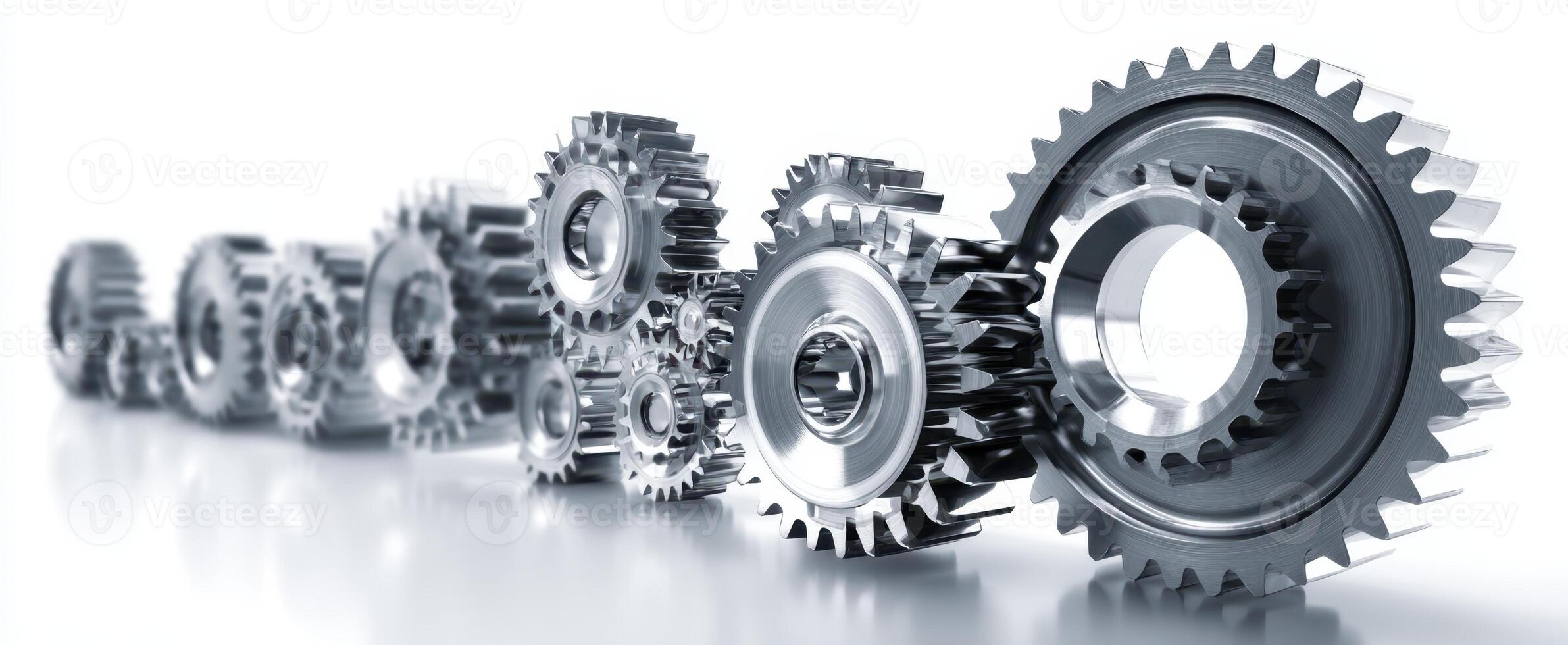 The intricate arrangement of metallic gears showcasing engineering precision and innovation. photo