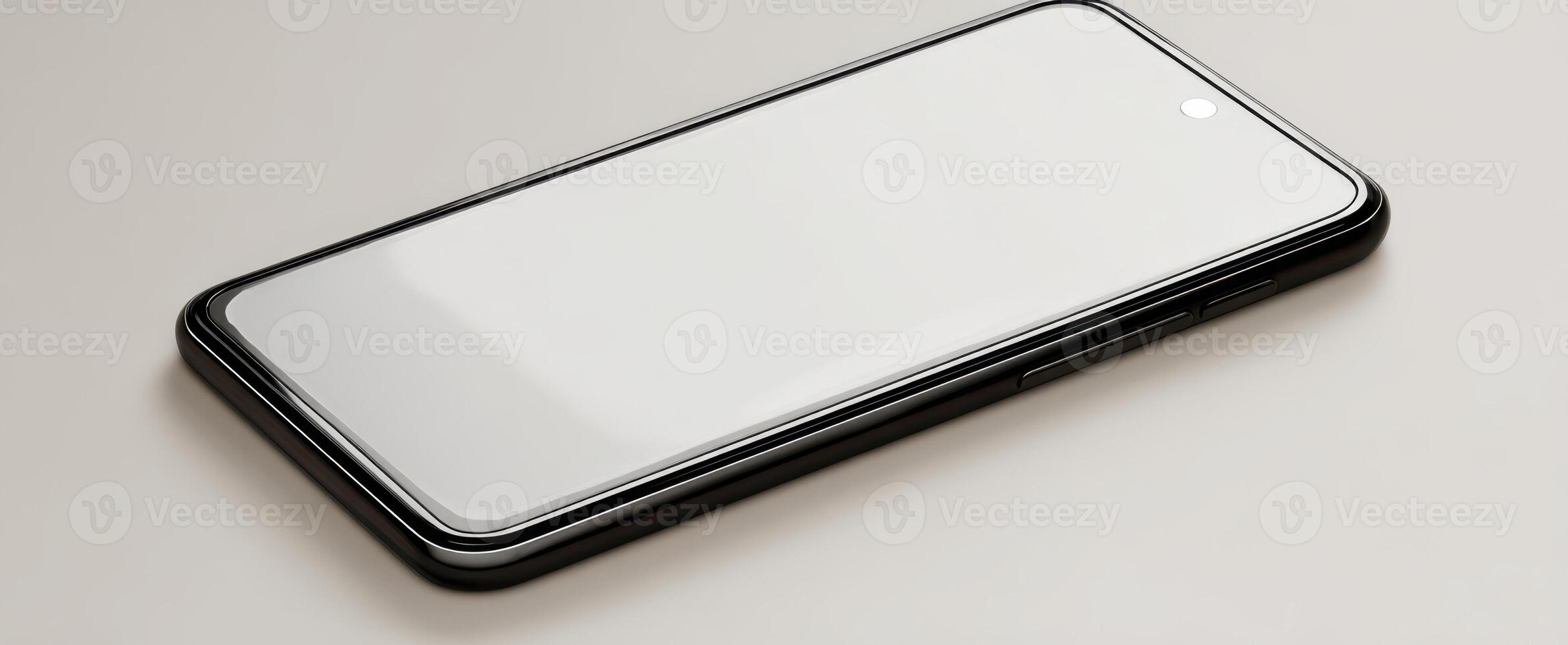 The modern smartphone design featuring a sleek, blank screen on a minimal surface. photo
