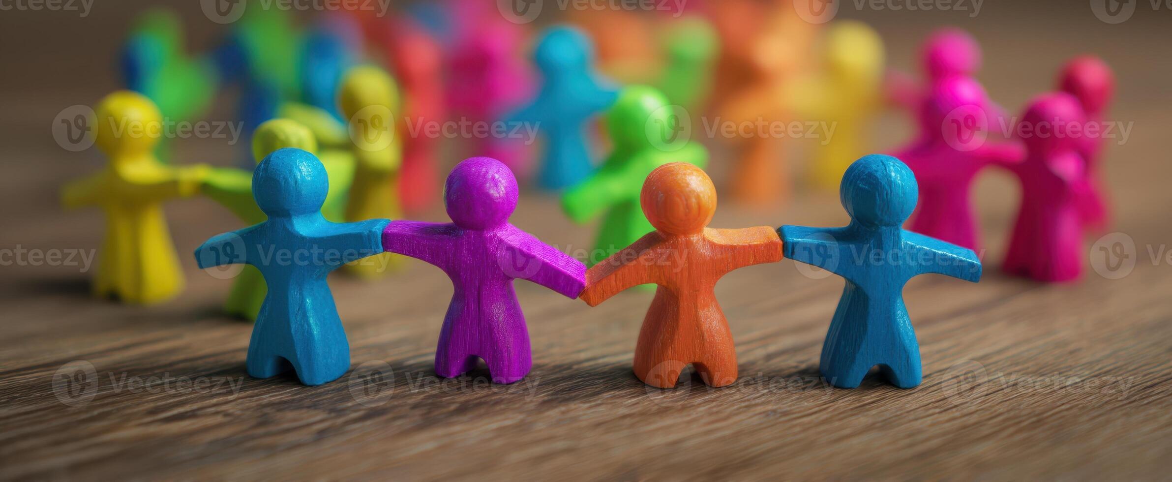 The colorful figures representing unity and friendship in a playful community setting. photo