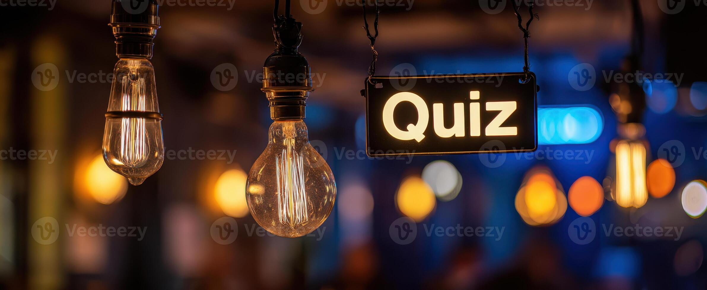 The illuminated sign inviting guests to a lively quiz night in a cozy ambiance. photo