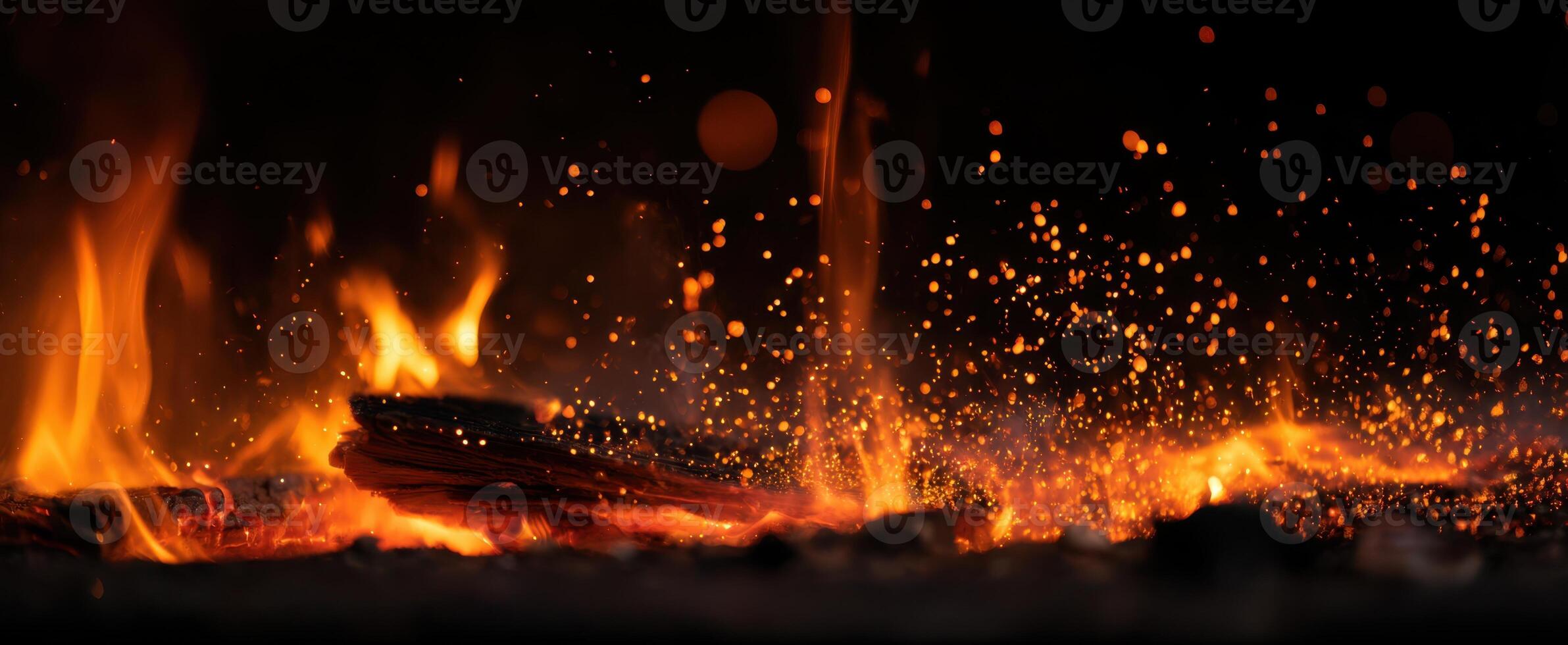 The mesmerizing dance of flames and sparks in a darkened environment. photo
