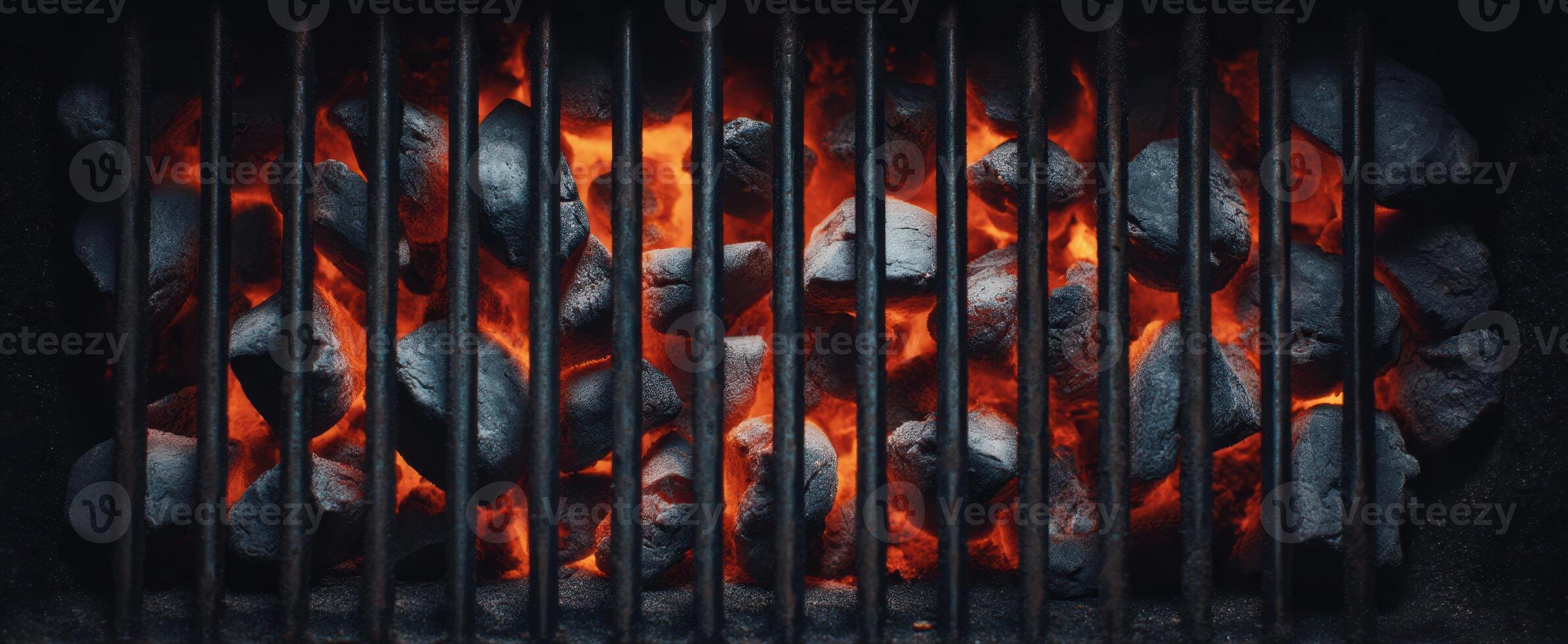 The glowing charcoal fire in a grill ready for outdoor cooking. photo