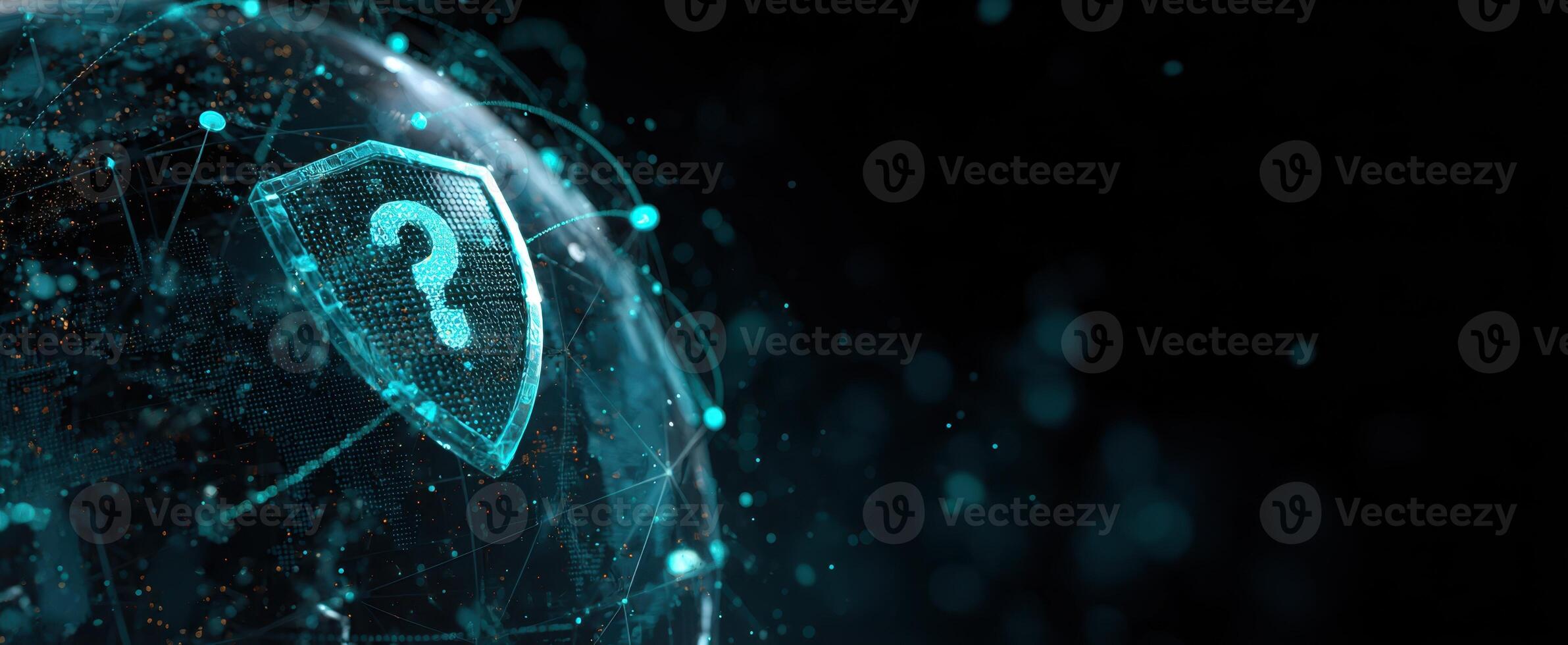 The shield symbolizing digital security and protection in a global network. photo