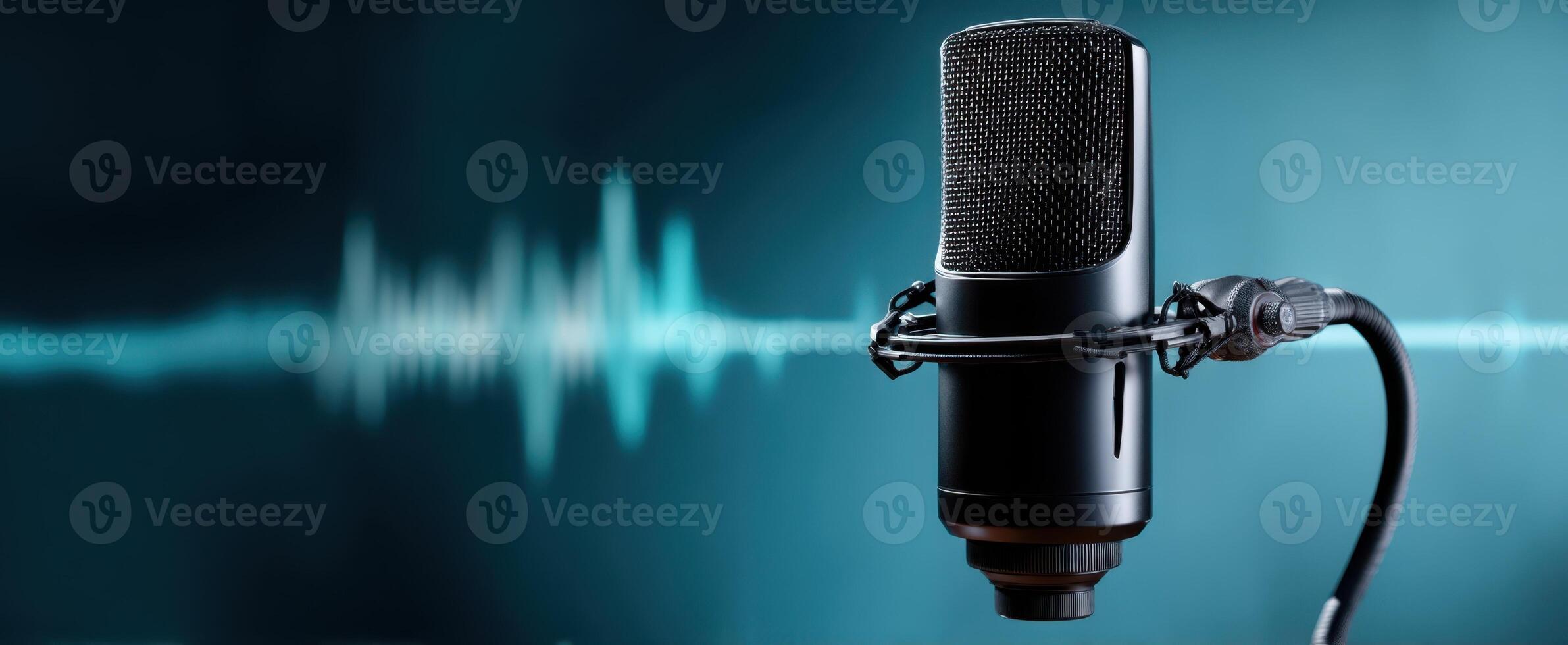 The microphone capturing sound waves in a dynamic audio recording environment. photo