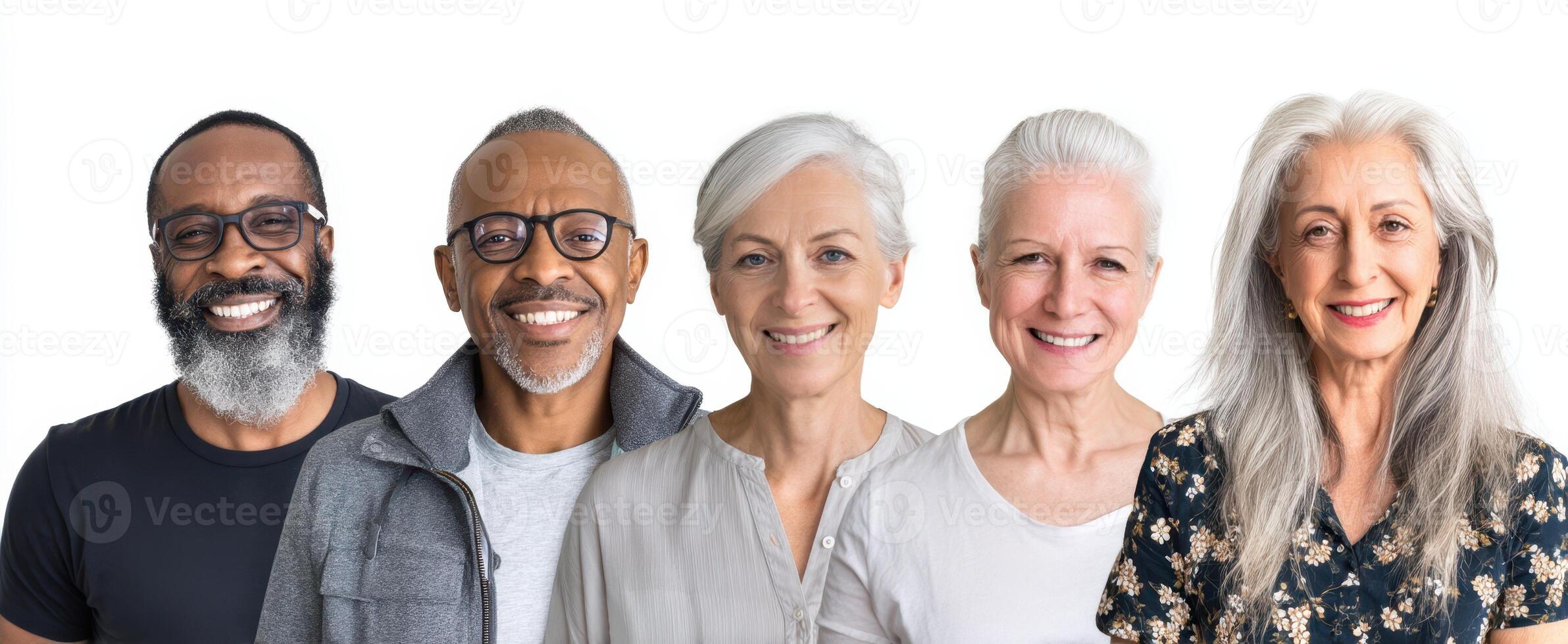 The diverse group of smiling older adults showcasing joy and connection. photo