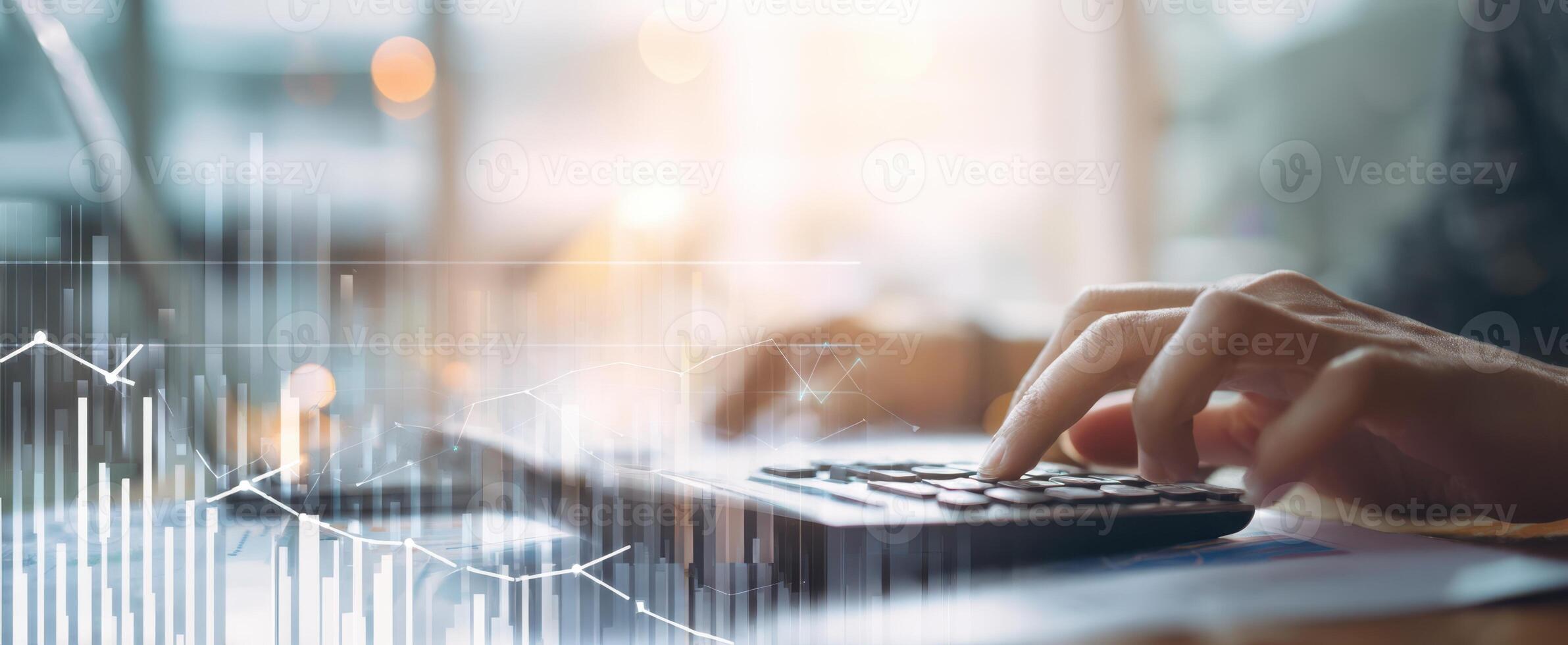 The calculator in use for financial data analysis and business productivity. photo