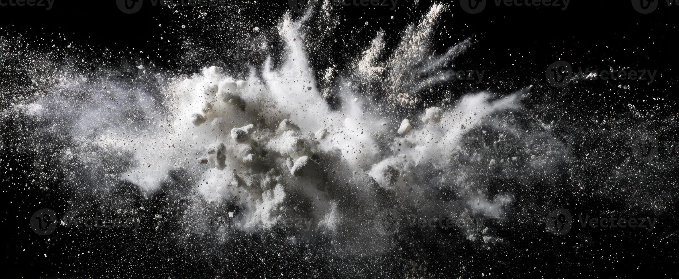 The dynamic explosion of white powder creating a captivating visual effect. photo