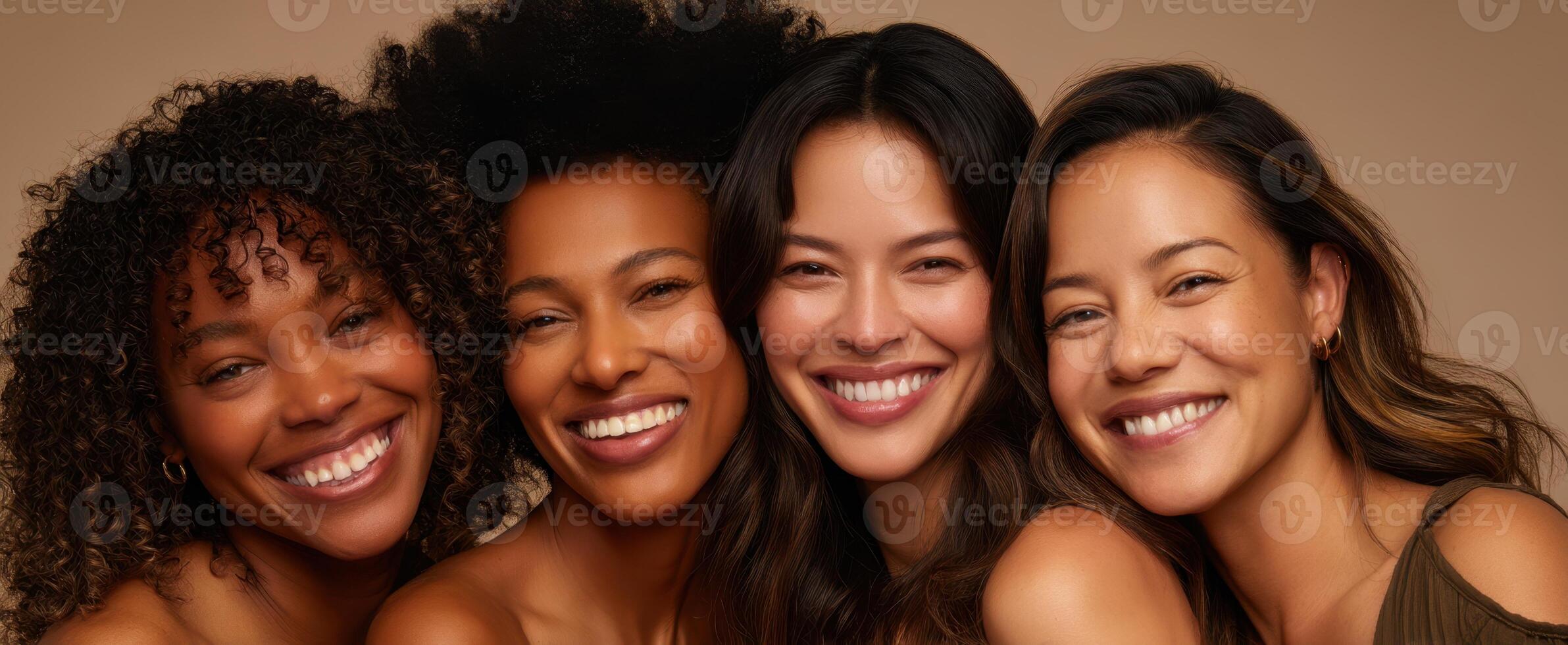The joyful gathering of diverse women showcasing radiant smiles and friendship. photo