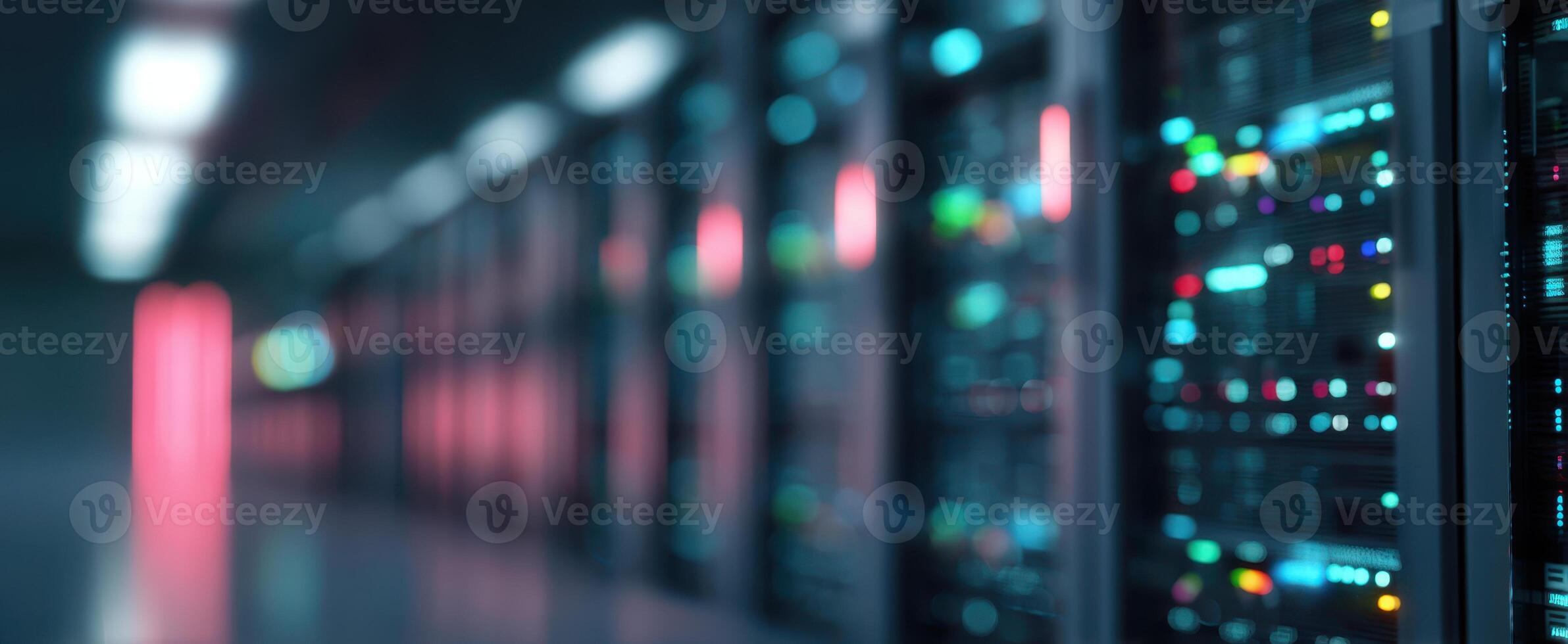 The vibrant server room illuminated with digital technology and connectivity elements. photo
