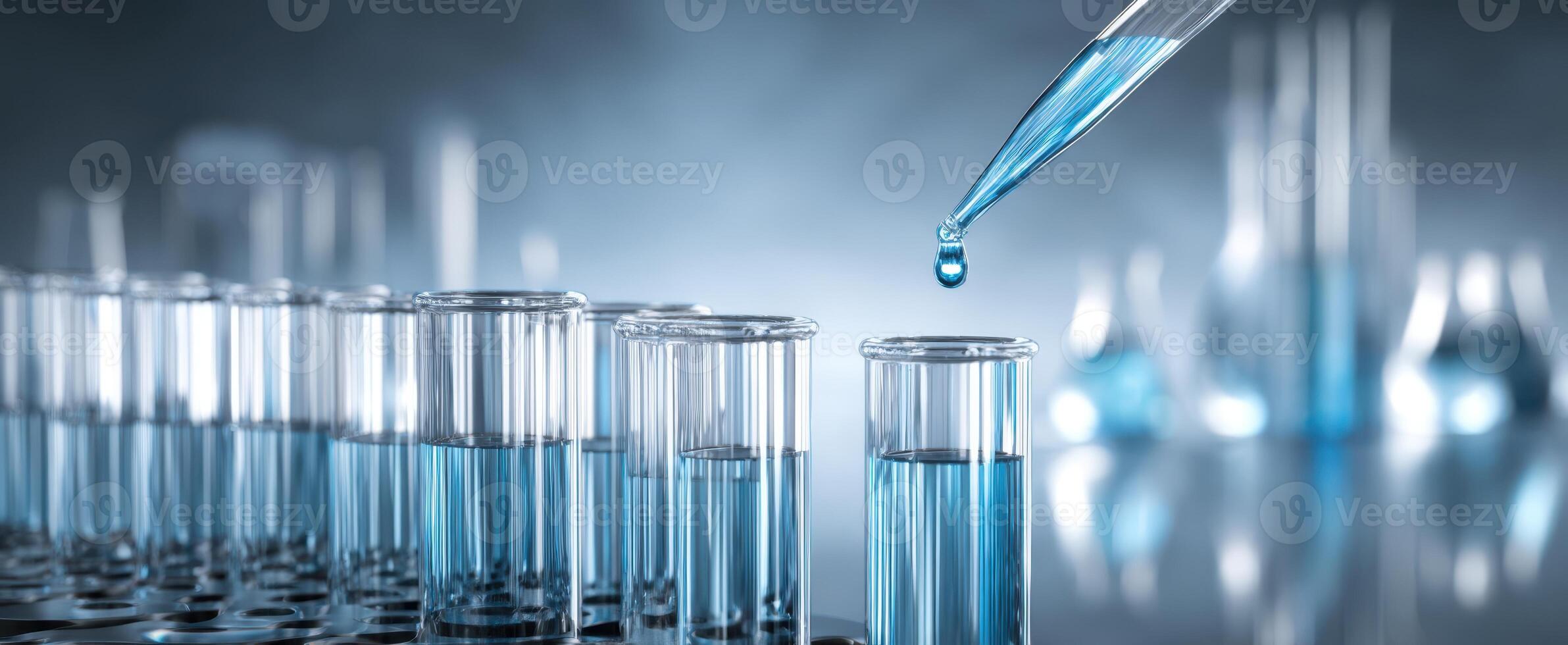 The Pipette Dropping Blue Liquid into Test Tubes in a Modern Laboratory Setting photo