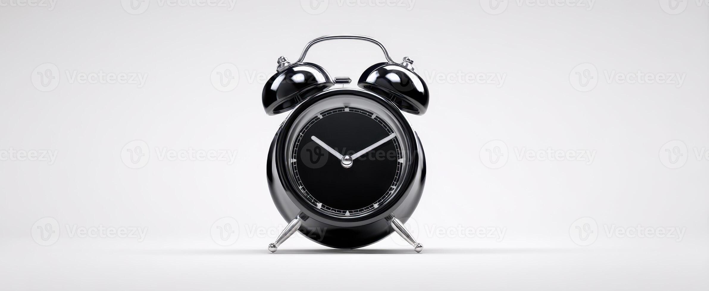 The classic black alarm clock on a clean minimalist background photo