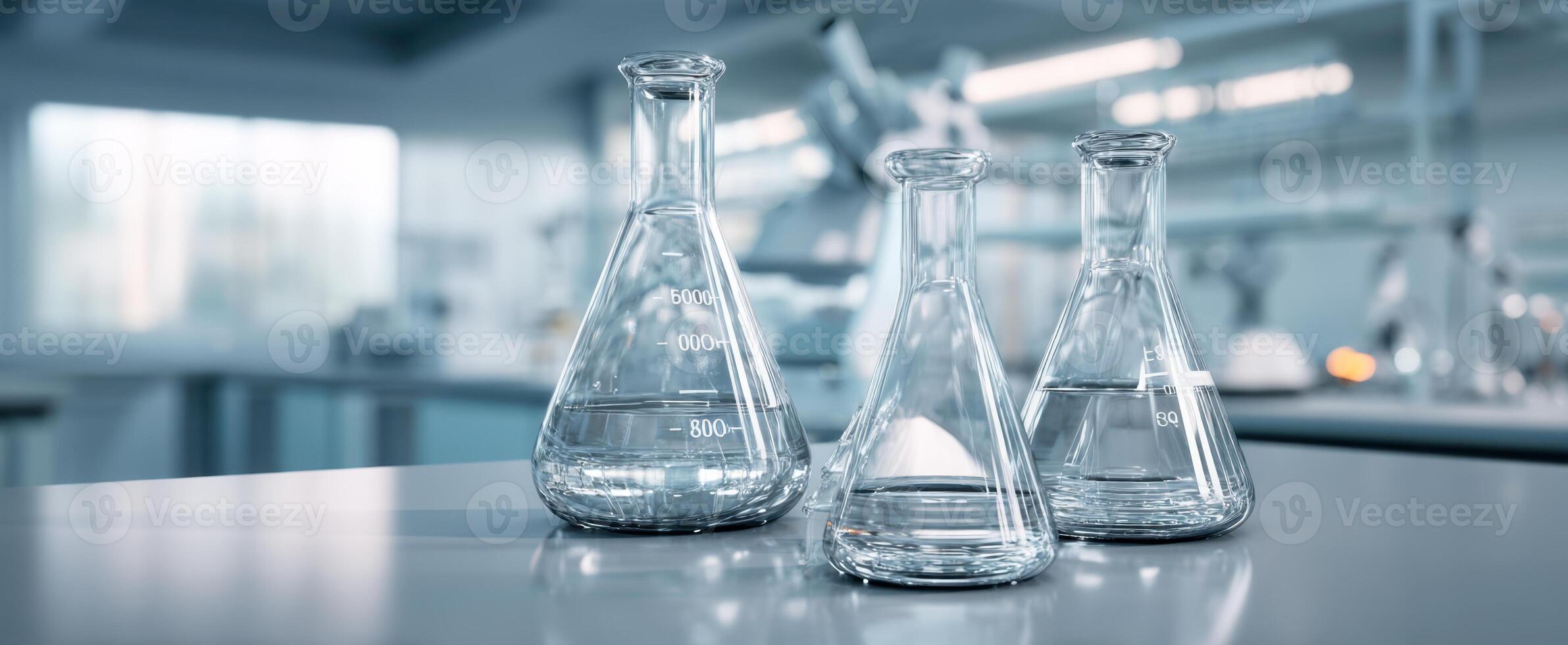 The laboratory glassware collection showcasing precision measuring flasks and beakers. photo