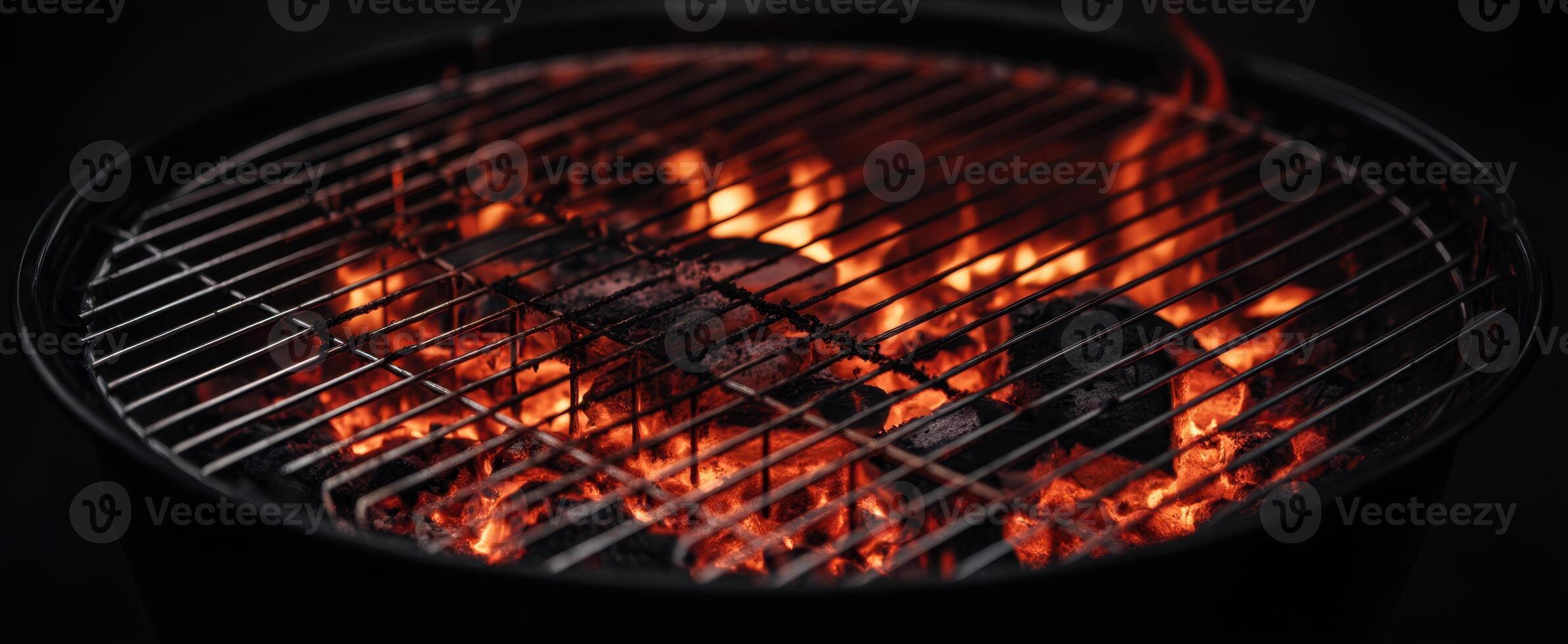 The fiery grill showcasing delicious barbecue food preparation and cooking. photo