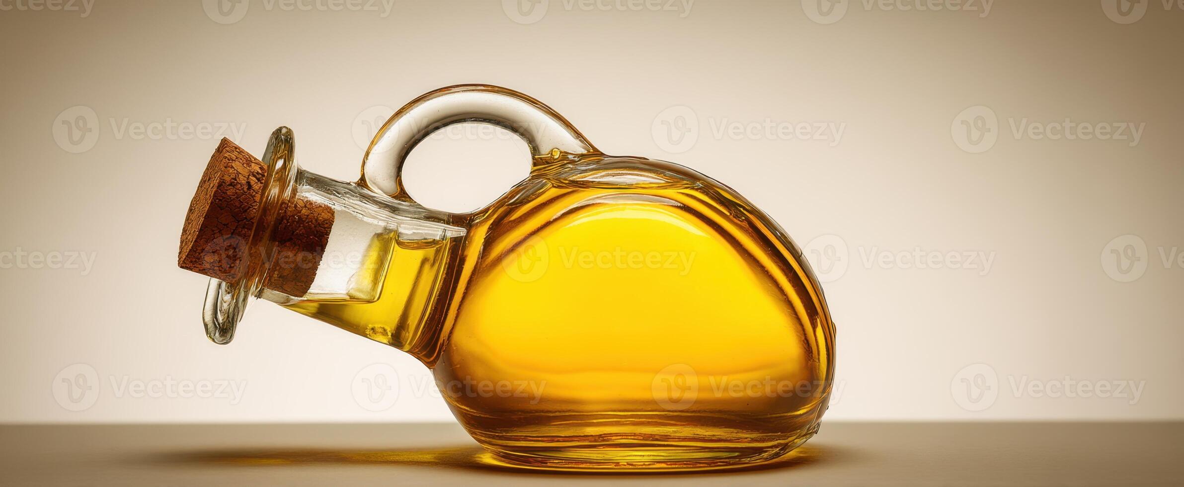 The elegant glass bottle showcasing golden oil in a warm setting photo