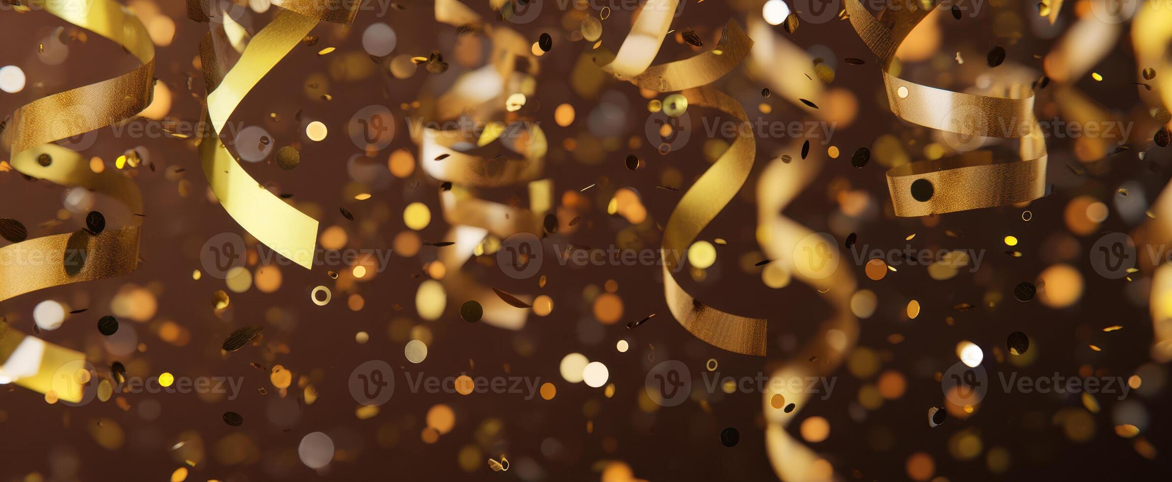 The sparkling ribbons and confetti creating a festive celebration atmosphere photo