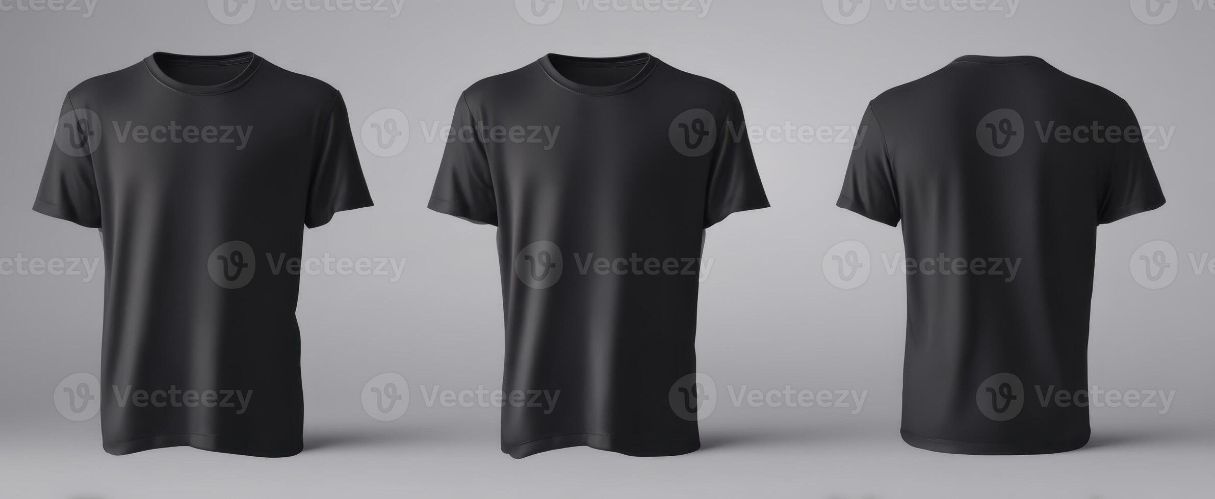 The classic black t-shirt with multiple views showcasing its simplicity and style. photo