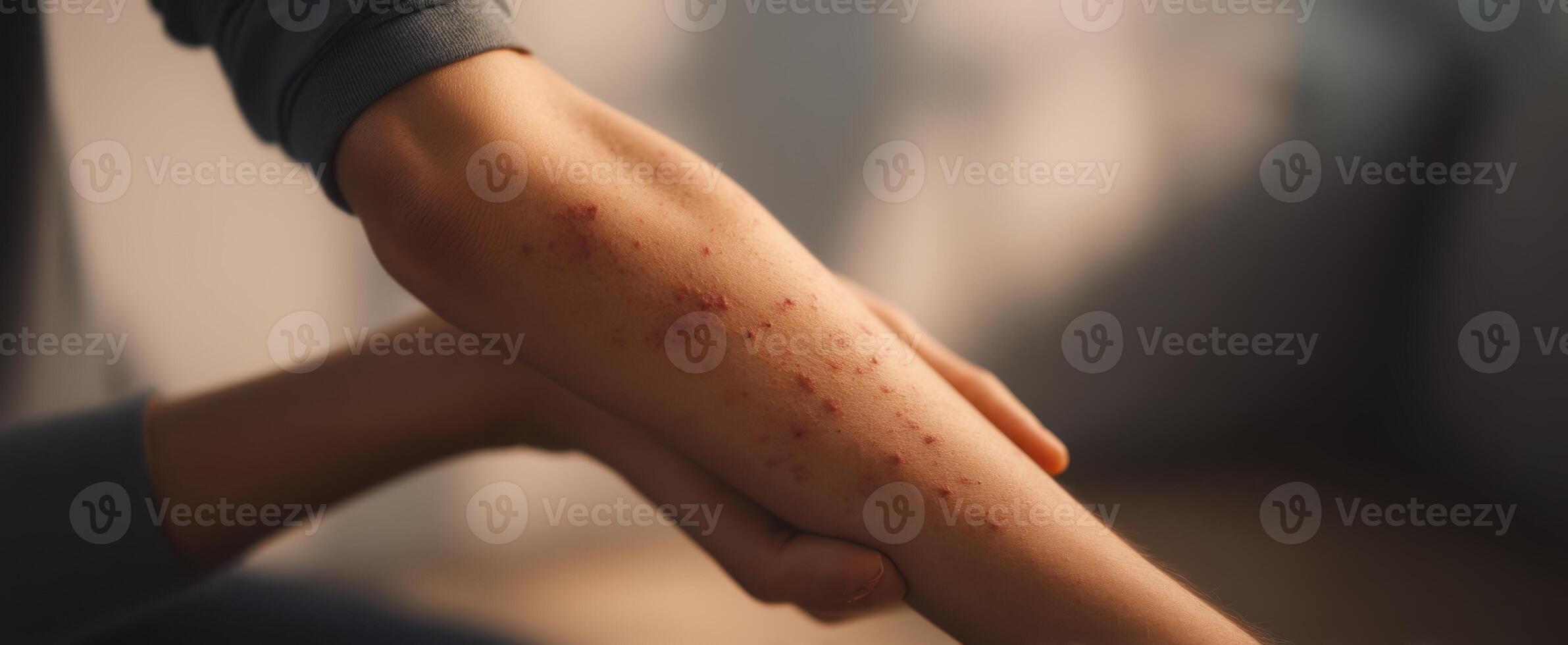 The close-up of an arm highlighting skin issues and healing process photo