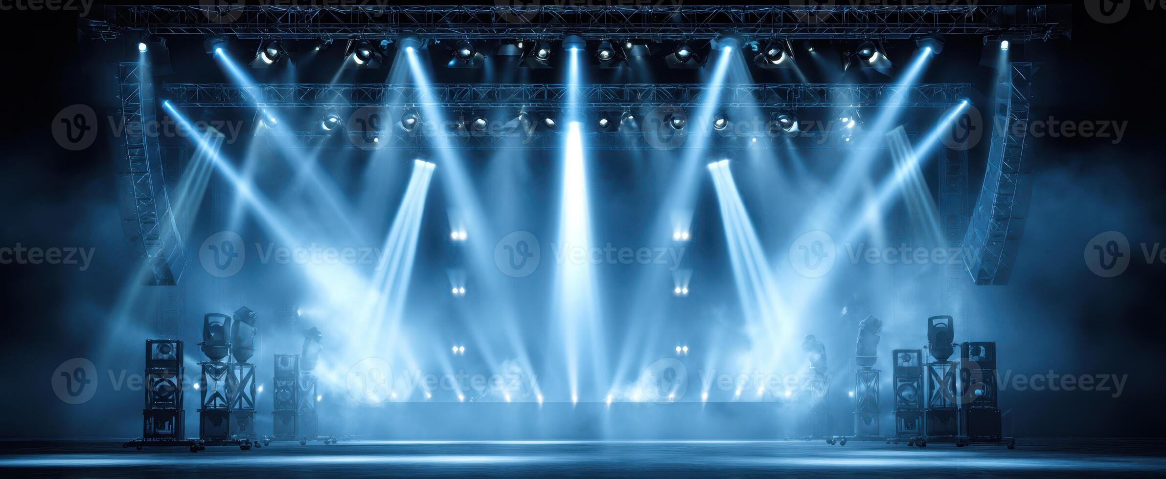 The dramatic stage with shining lights ready for an exciting live performance. photo