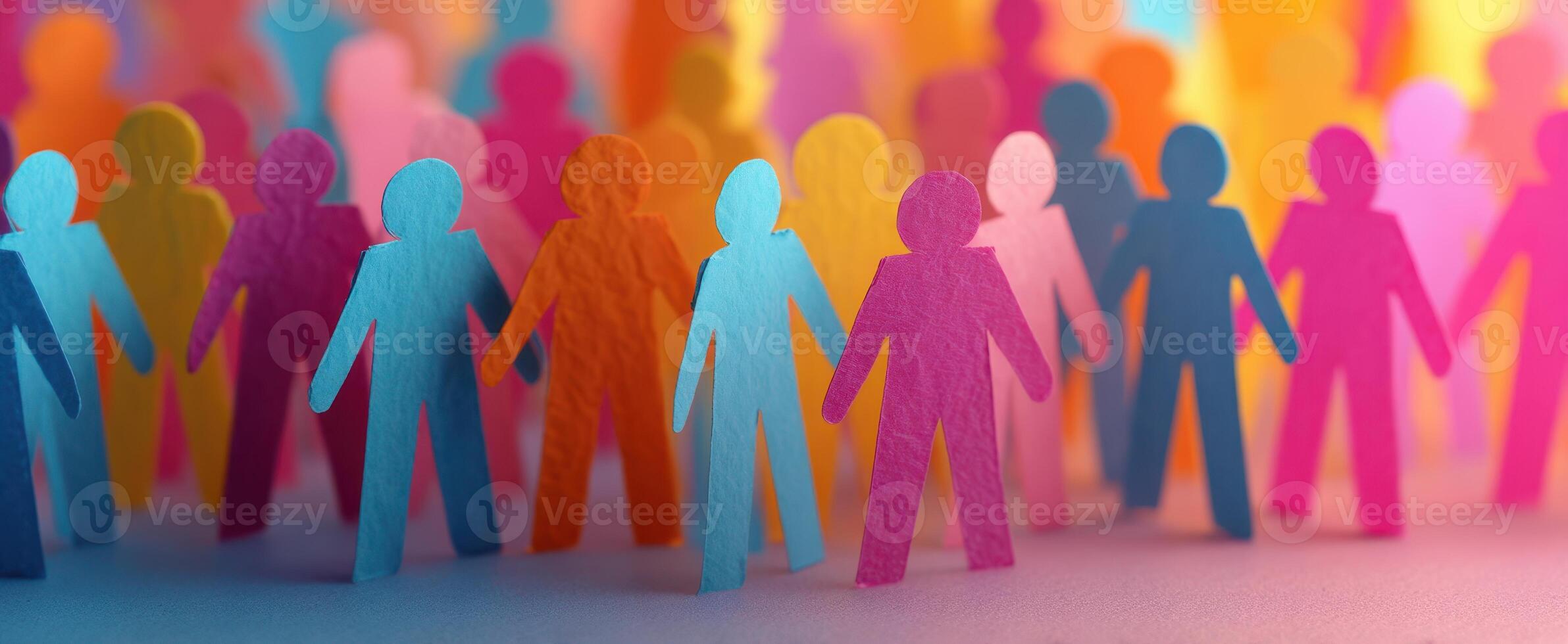 The colorful paper figures symbolize unity and diversity in a vibrant community. photo