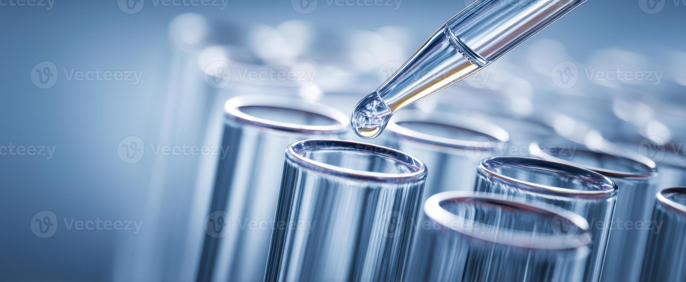 The pipette delivering liquid into laboratory test tubes in a scientific setting. photo