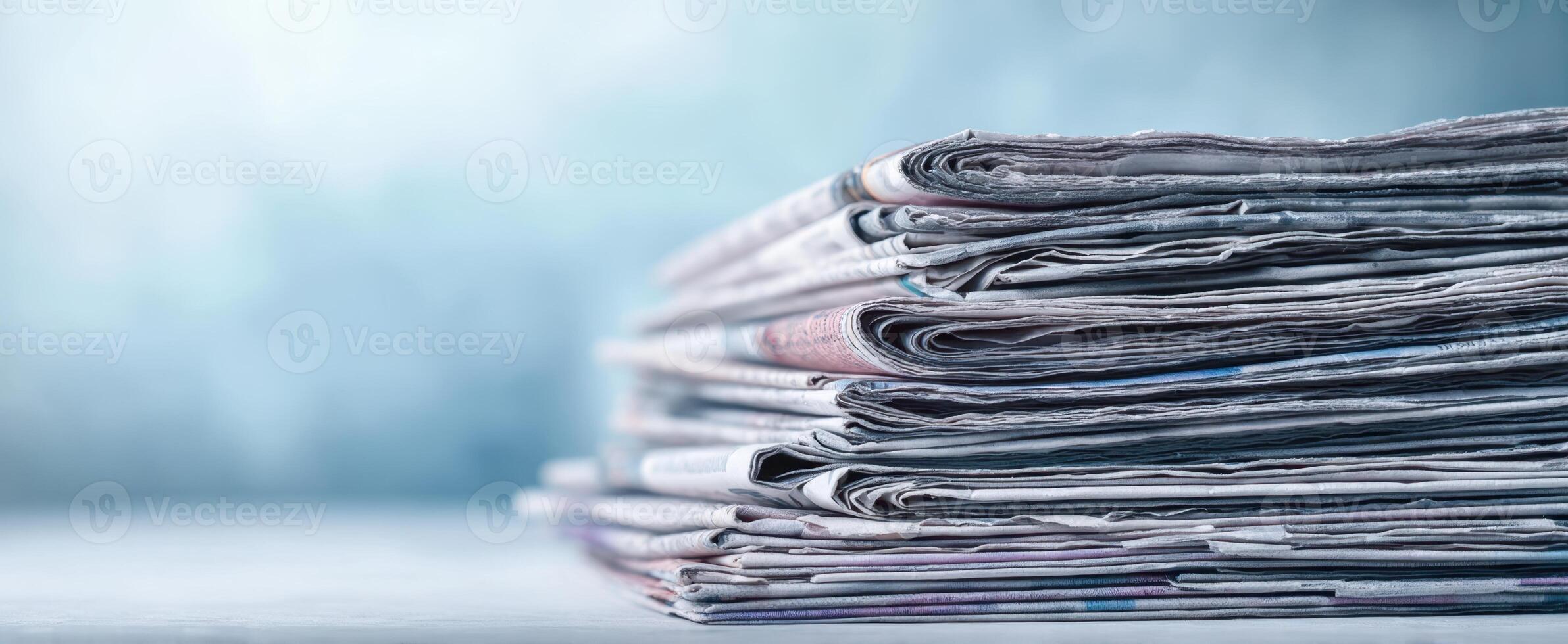 The stacked newspapers creating a timeless display of printed media. photo