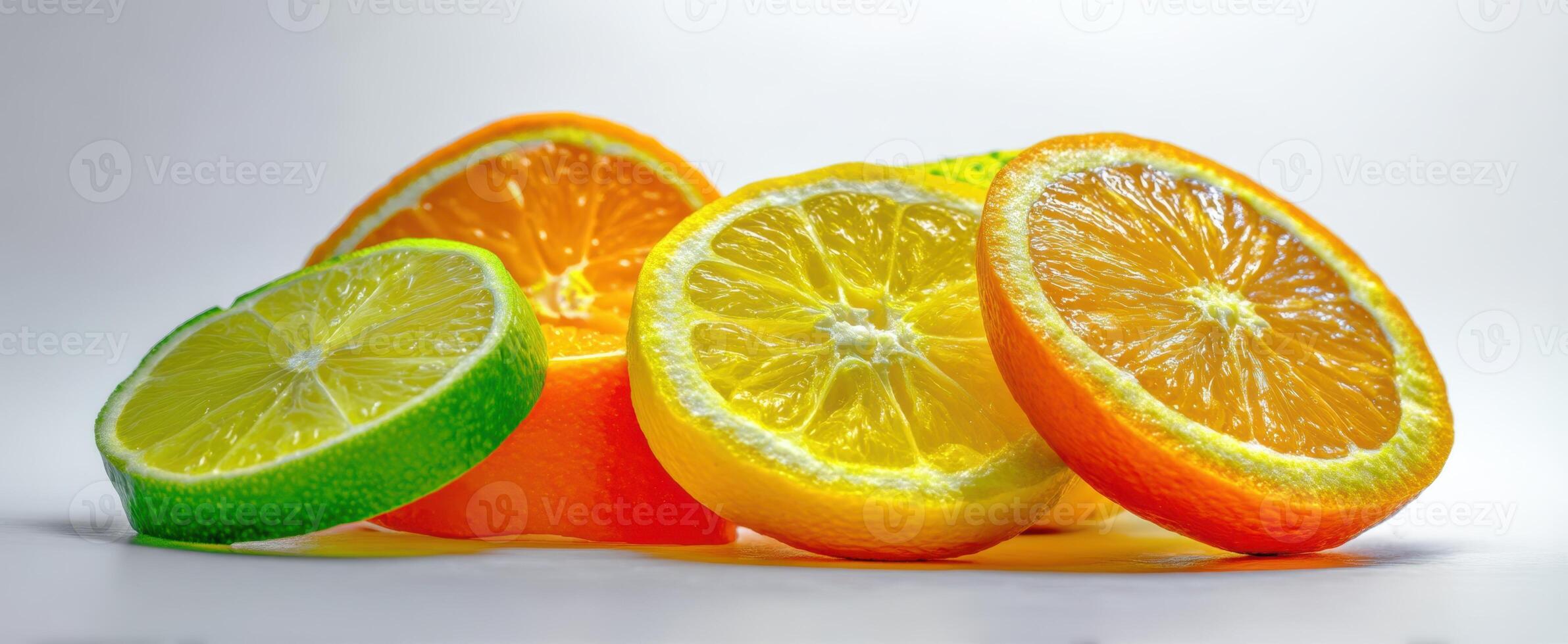 The vibrant display of citrus fruit slices showcasing freshness and color. photo