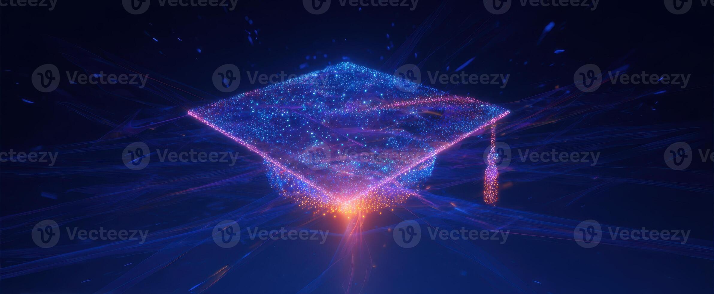 The Futuristic Graduation Cap Glowing with Digital Sparkles and Light photo