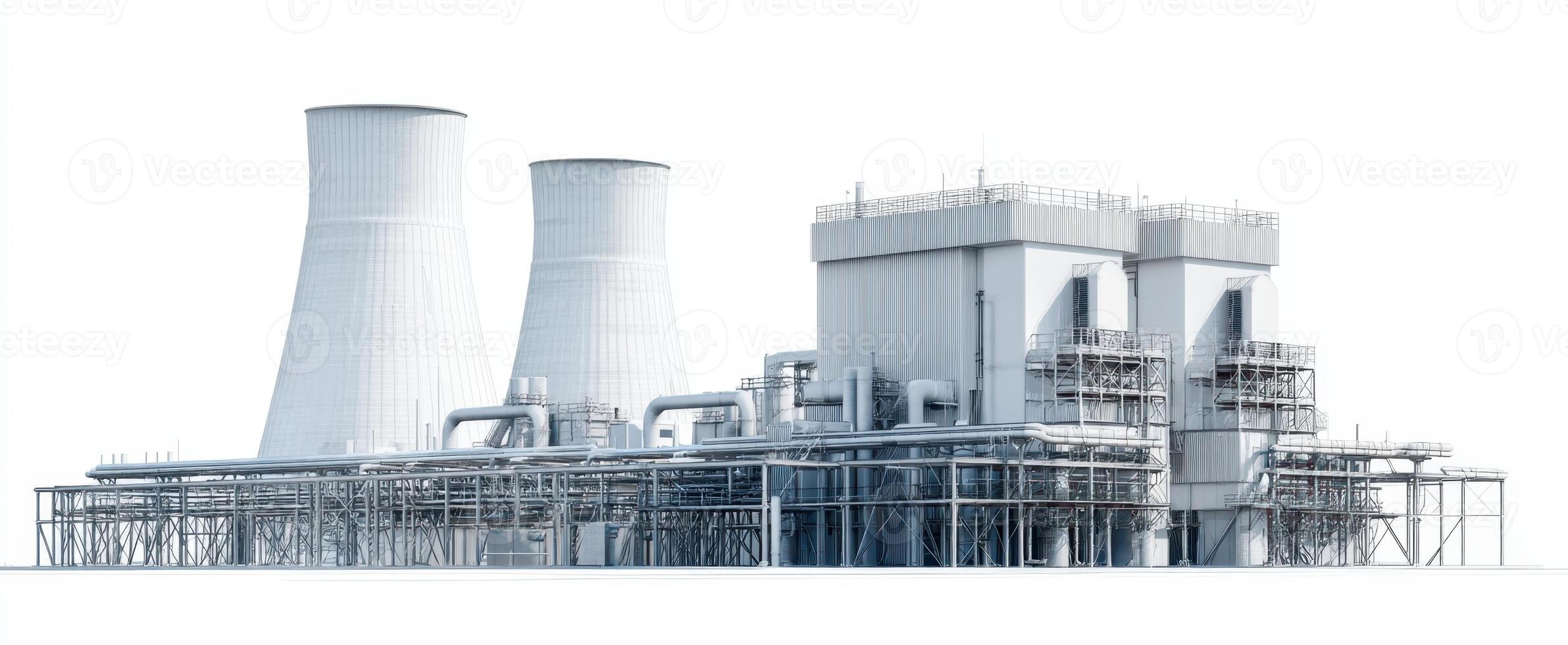 The modern industrial power plant featuring cooling towers and energy infrastructure. photo