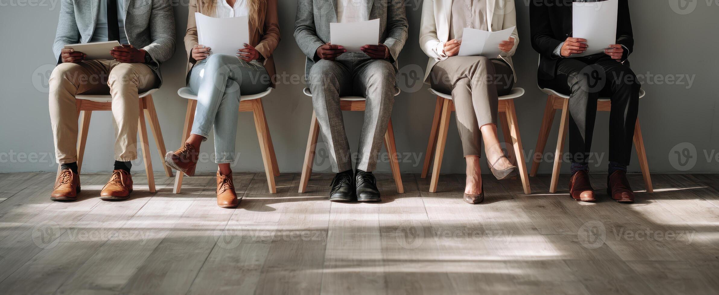 The candidates prepared for their interview while waiting on the chairs. photo