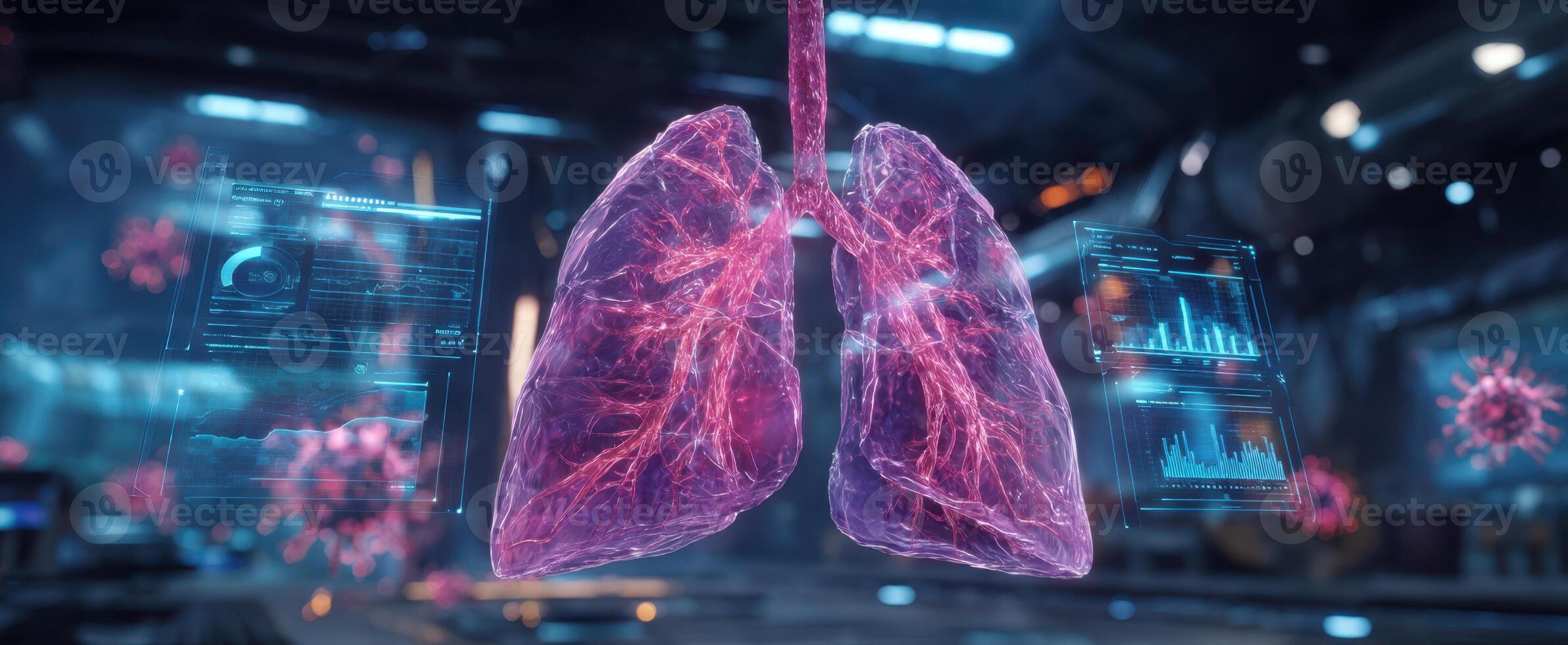 The Futuristic Visualization of Lungs with Viral Background in a High-Tech Setting photo