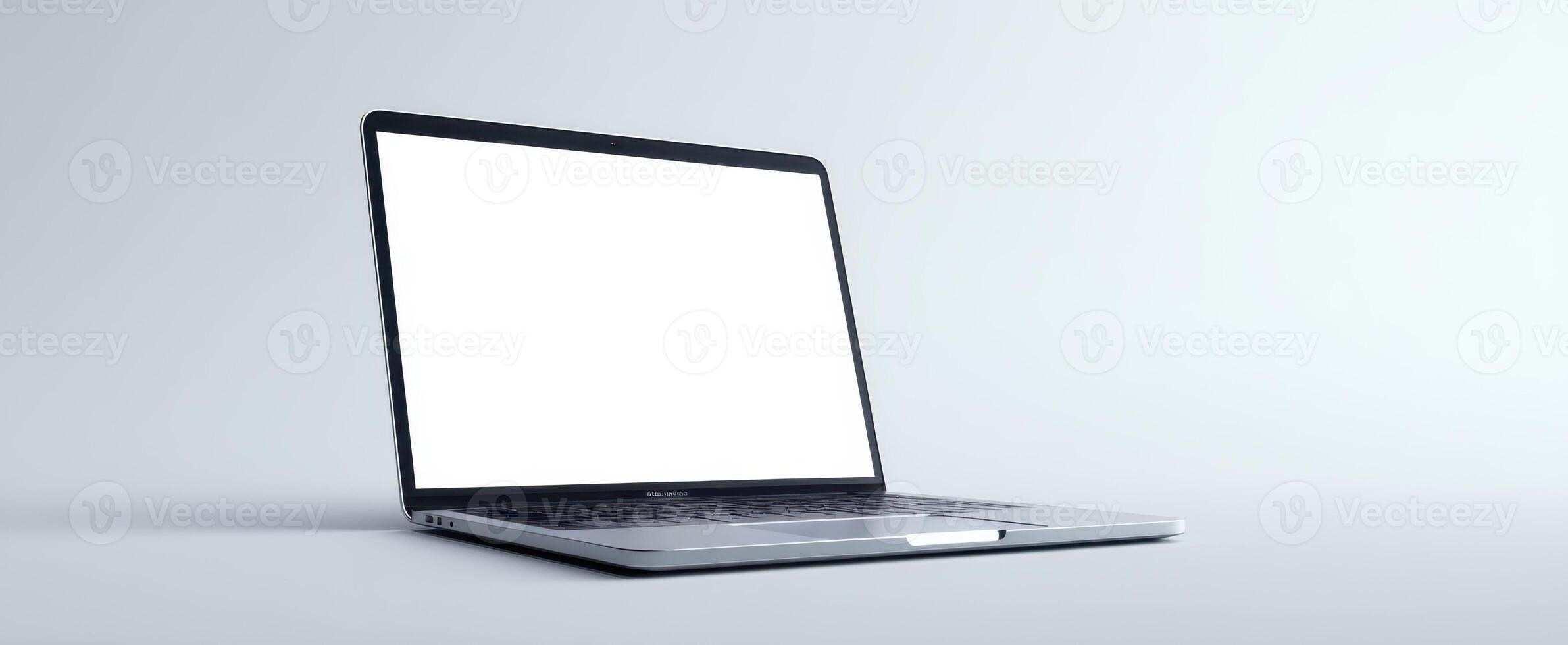 The sleek laptop on a minimalist surface for modern workspace environments. photo