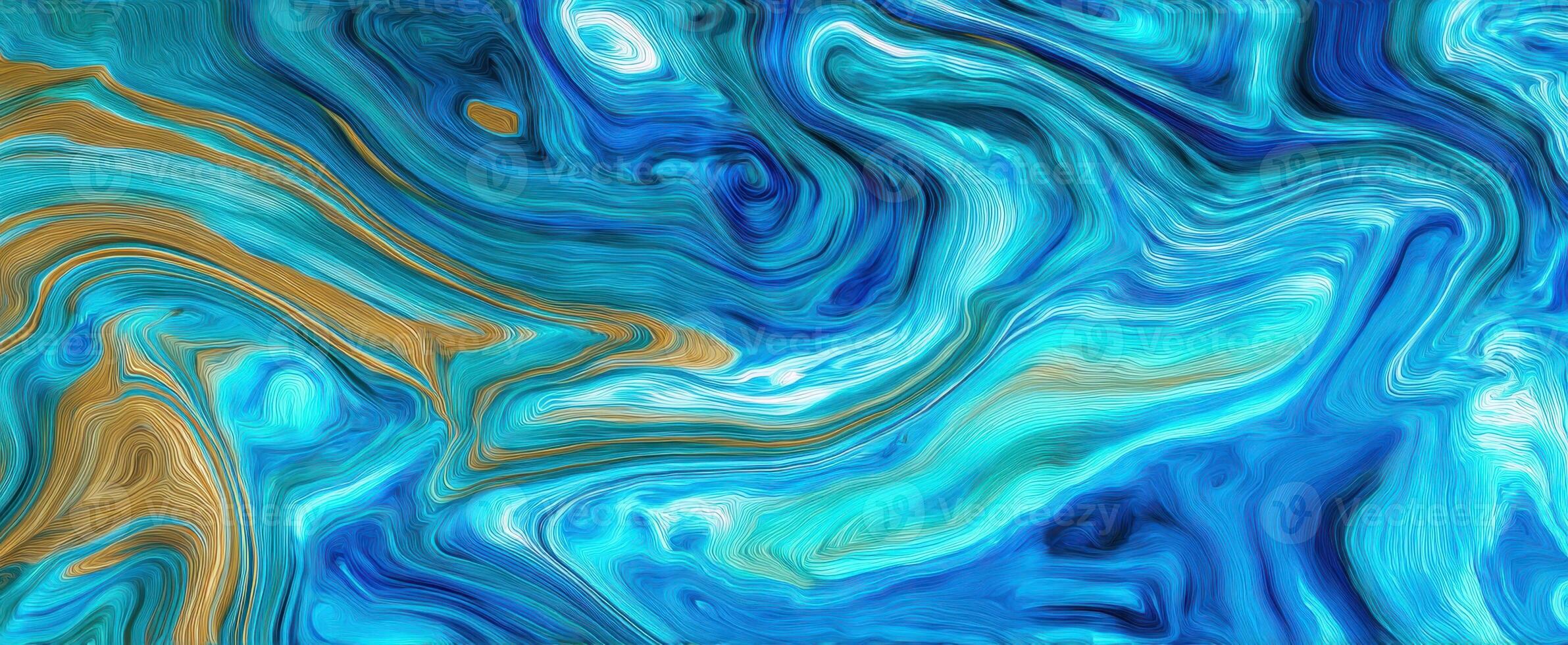 The mesmerizing swirl of blue and gold in an abstract texture. photo