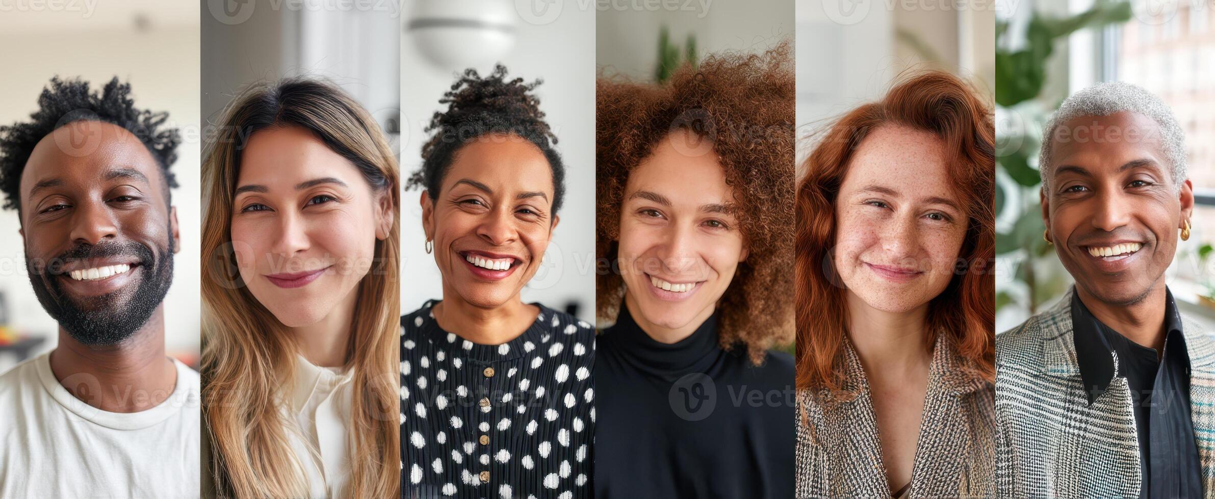 The vibrant faces of diverse individuals showcasing joy and connection. photo
