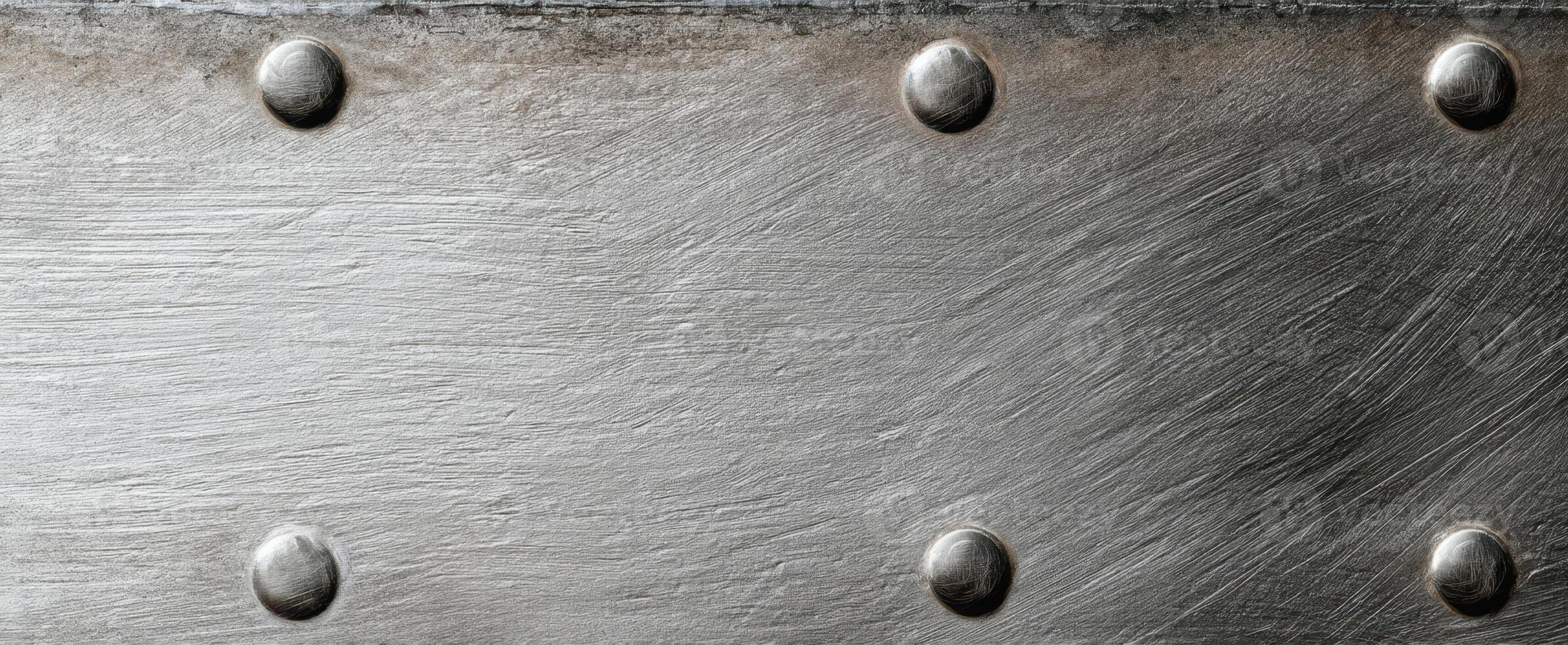 The textured surface of a metallic sheet with rivets and a shiny finish. photo