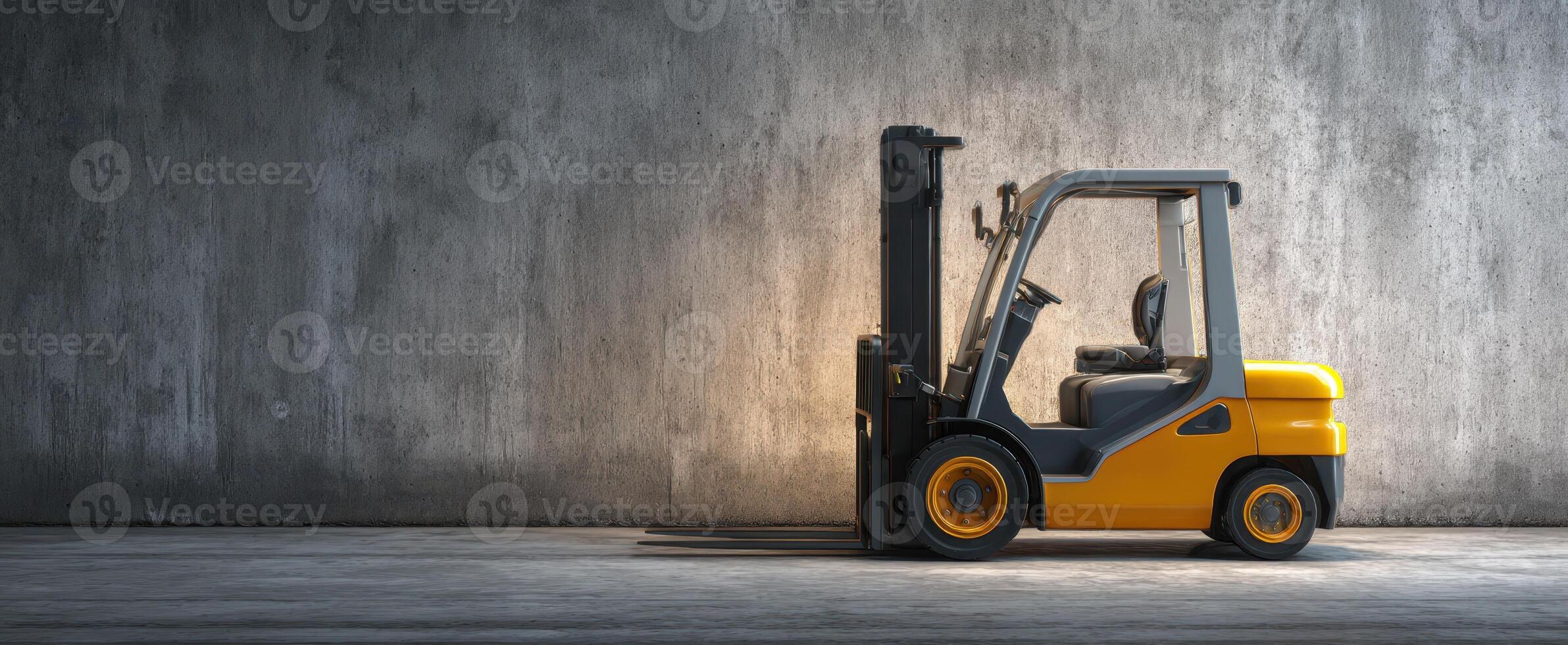 The modern forklift positioned in a spacious industrial setting. photo