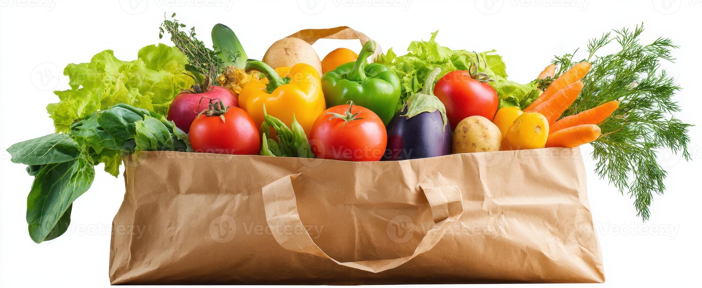 The vibrant assortment of fresh vegetables in a reusable shopping bag photo