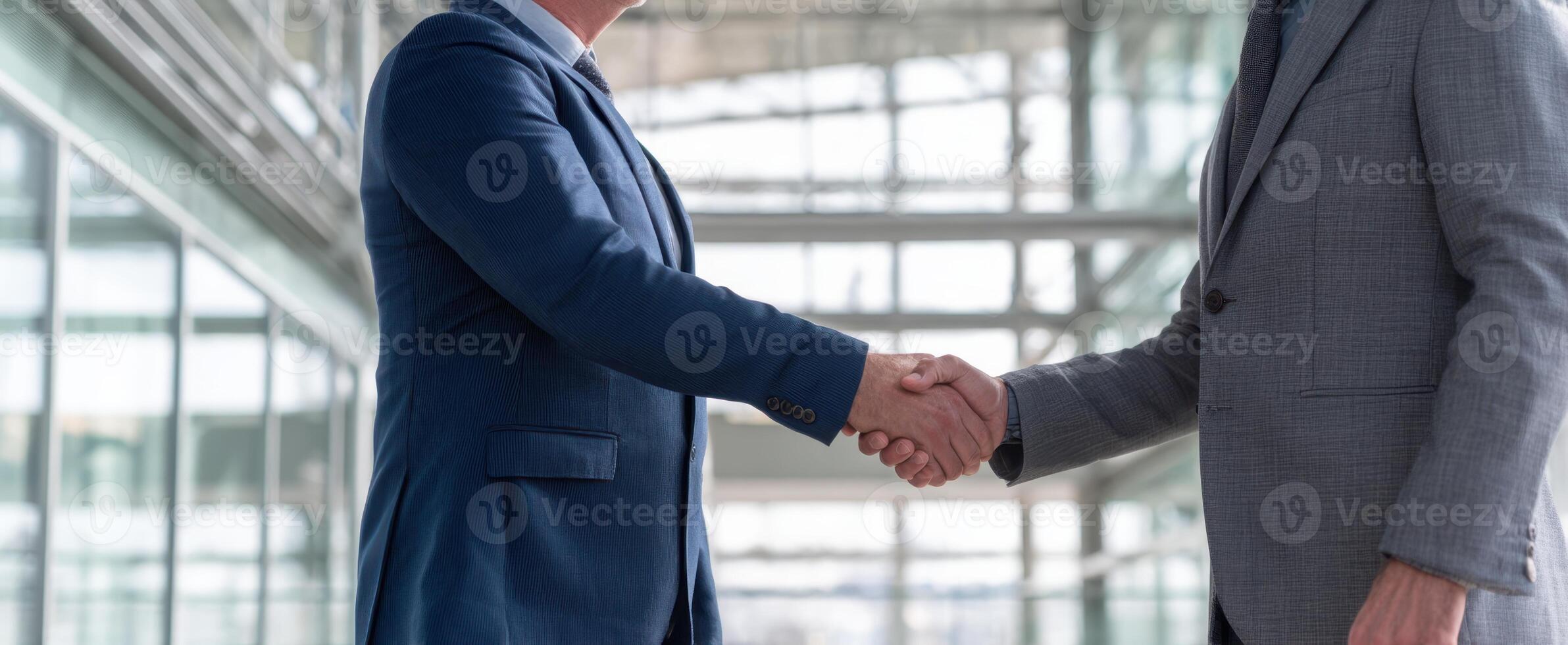 The Businessmen Engaging in a Professional Handshake in a Modern Office Setting photo