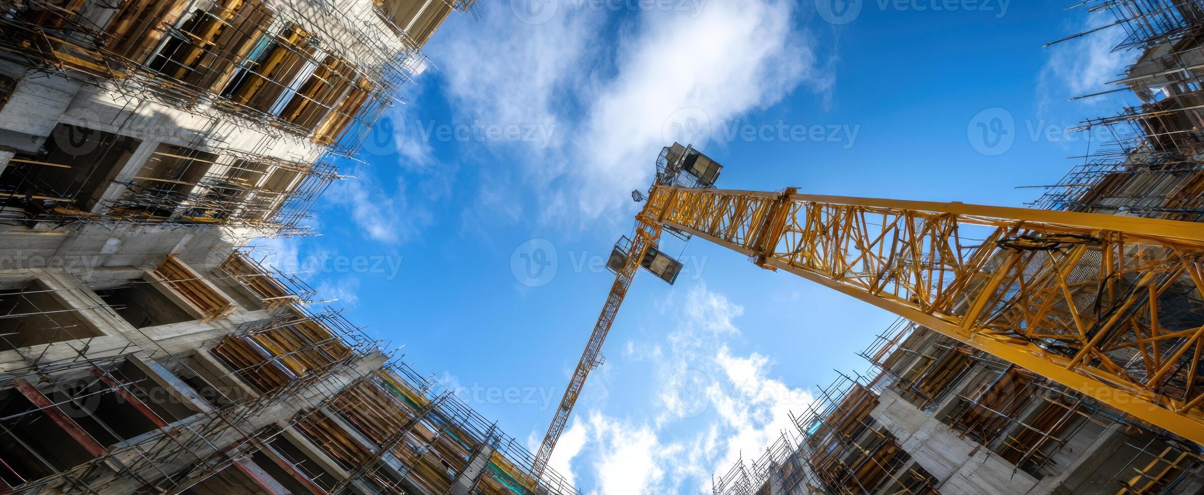 The construction crane towering over a modern building project in progress. photo