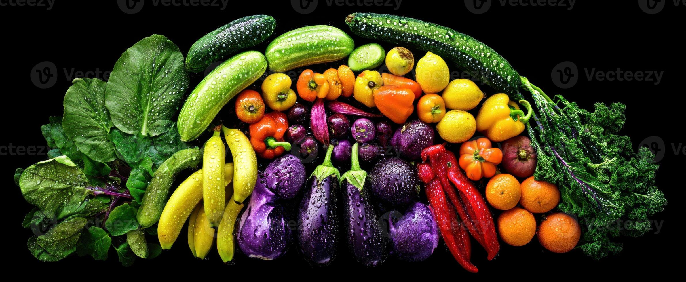 The colorful arrangement of fresh vegetables on a black background. photo