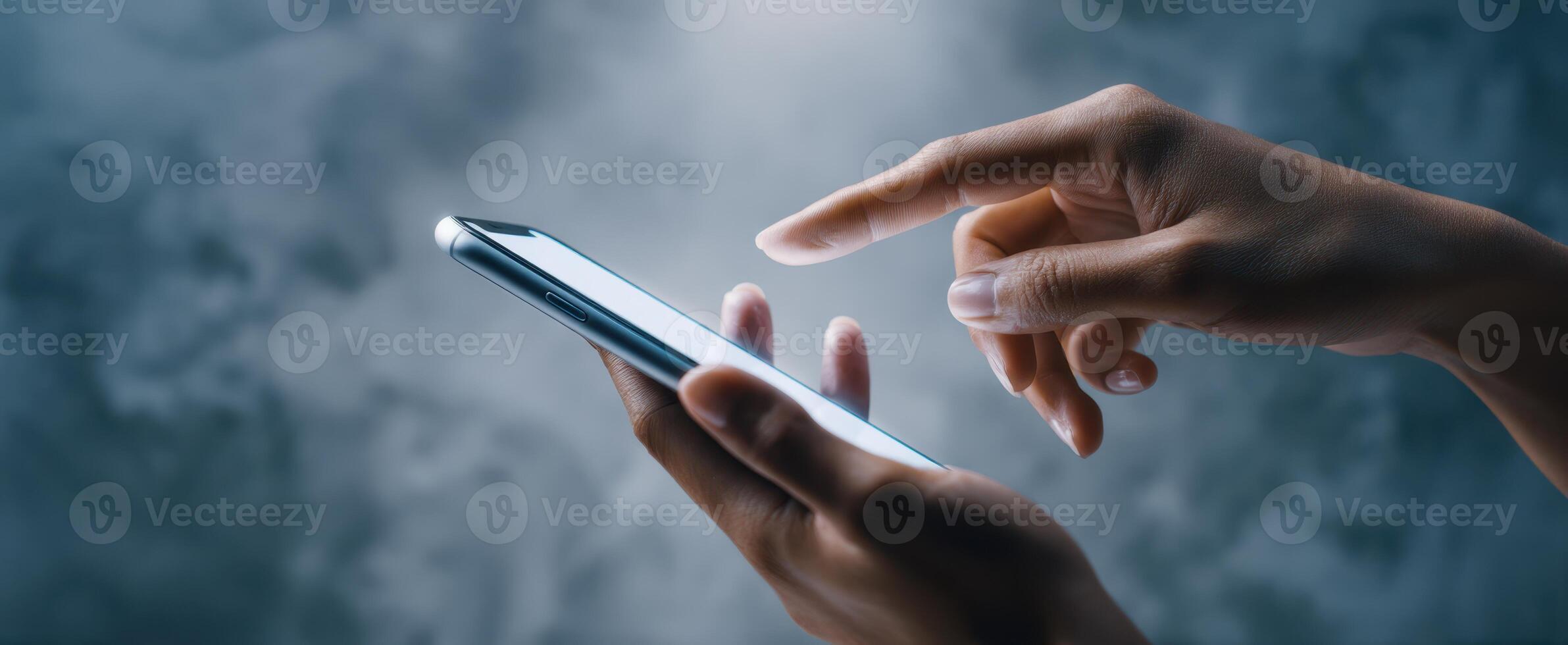 The Close-Up of Hands Interacting with a Smartphone Screen in a Digital Environment photo