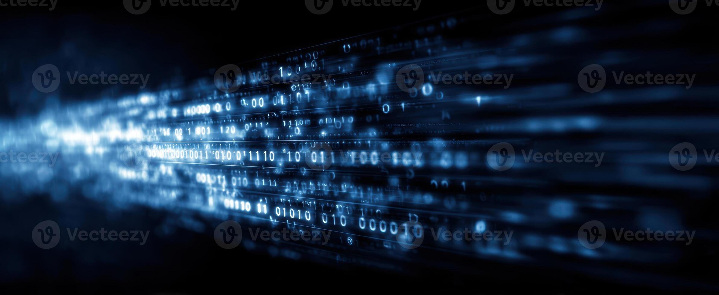 The dynamic flow of binary data in a futuristic digital environment photo