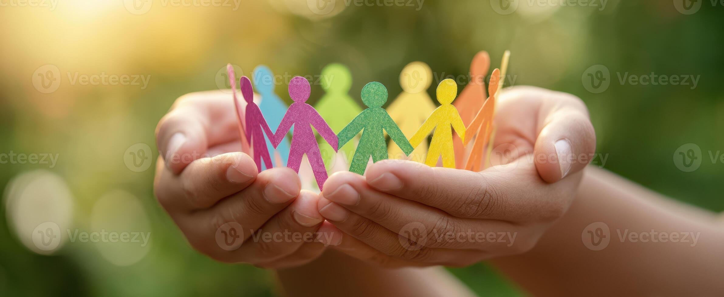 The Hands Holding Colorful Paper Cutouts Symbolizing Unity and Togetherness photo