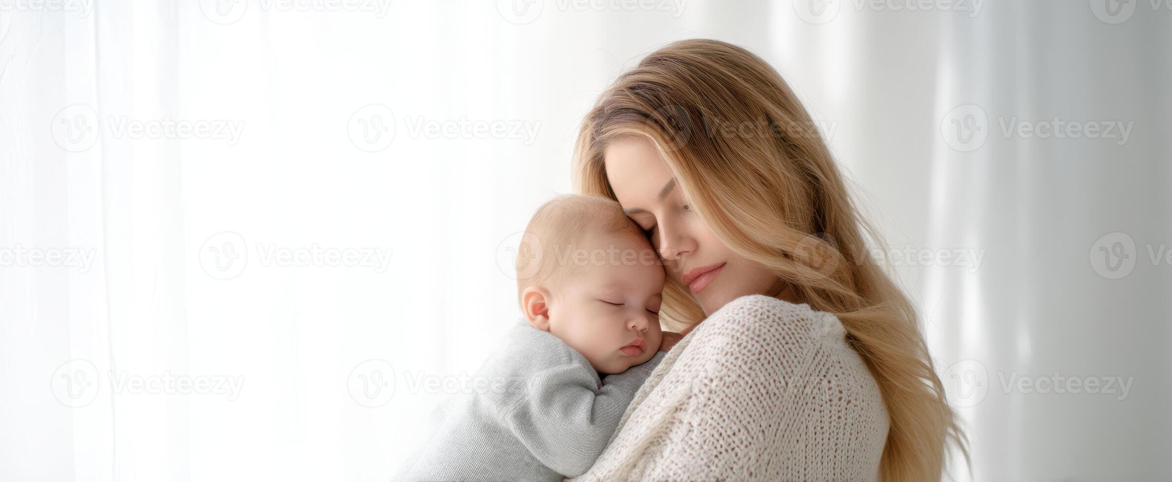 The serene moment of a mother embracing her sleeping baby. photo