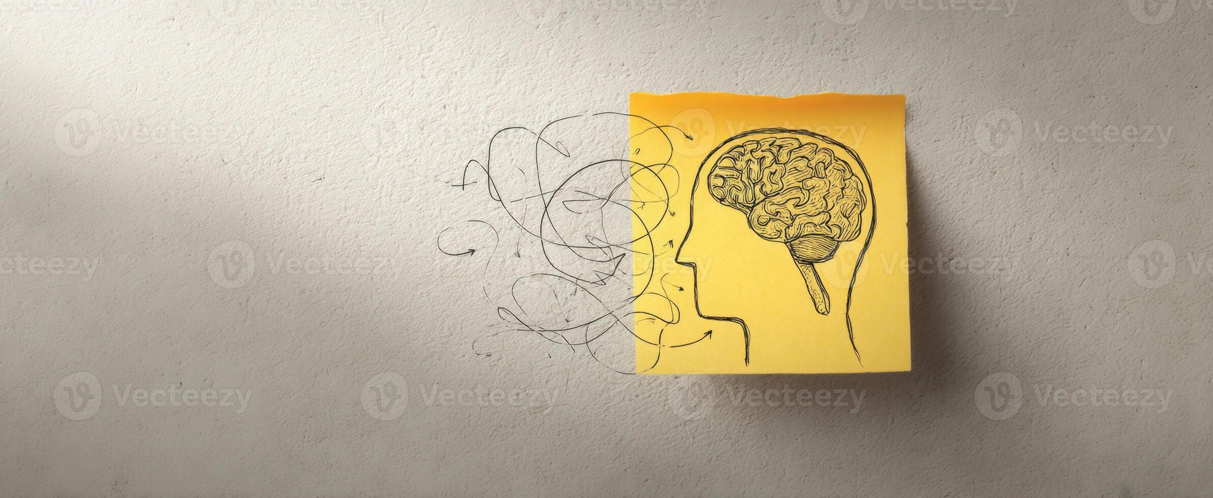 The Brain Illustration on a Sticky Note Representing Creative Thoughts photo