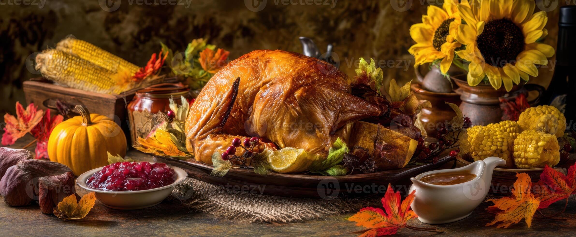 The beautifully arranged turkey platter for a festive autumn celebration. photo
