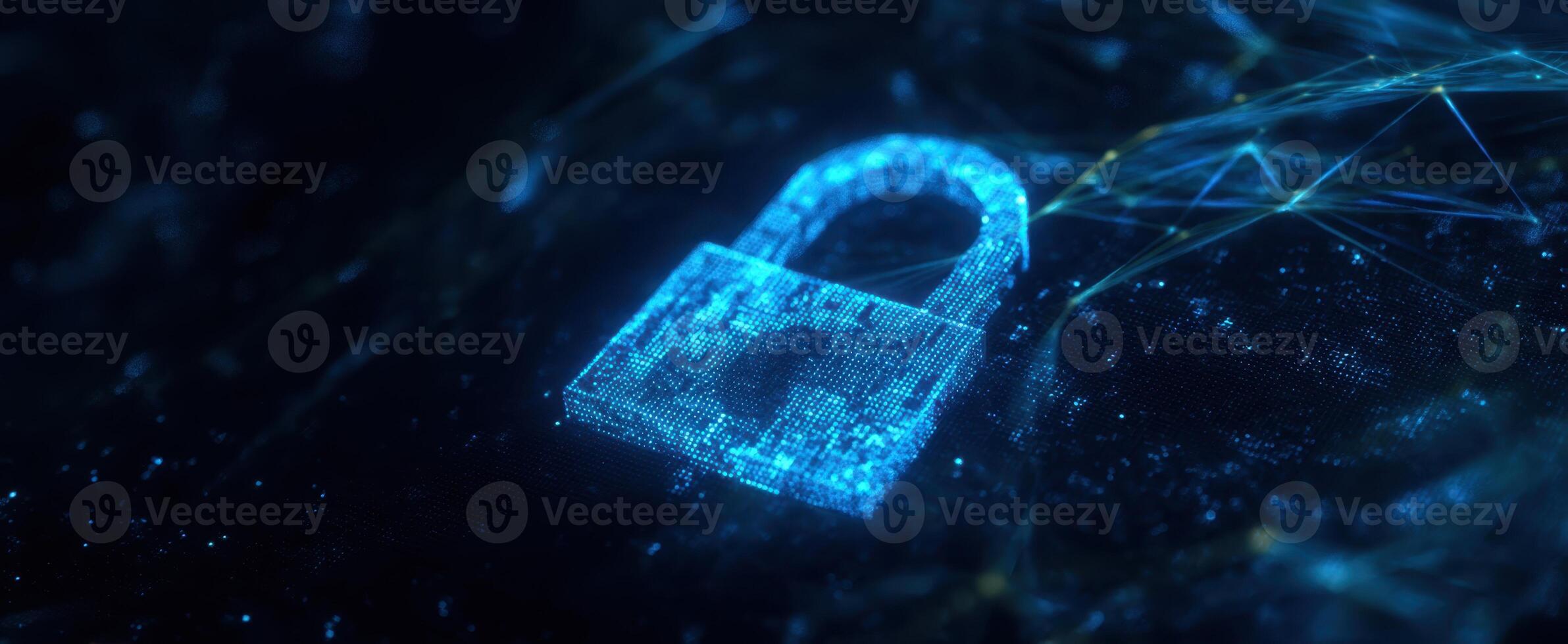 The digital lock symbolizing security and data protection in a modern landscape. photo