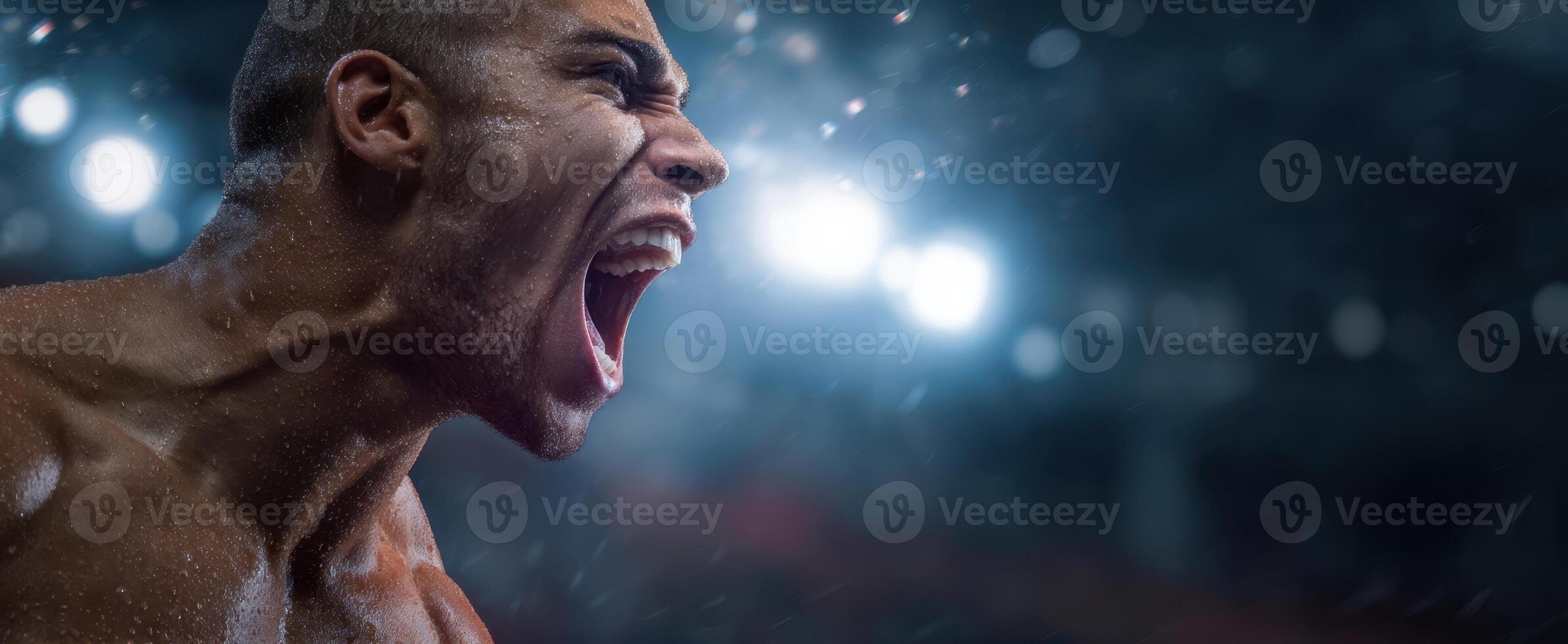 The intense expression of an athlete celebrating a hard-fought victory. photo