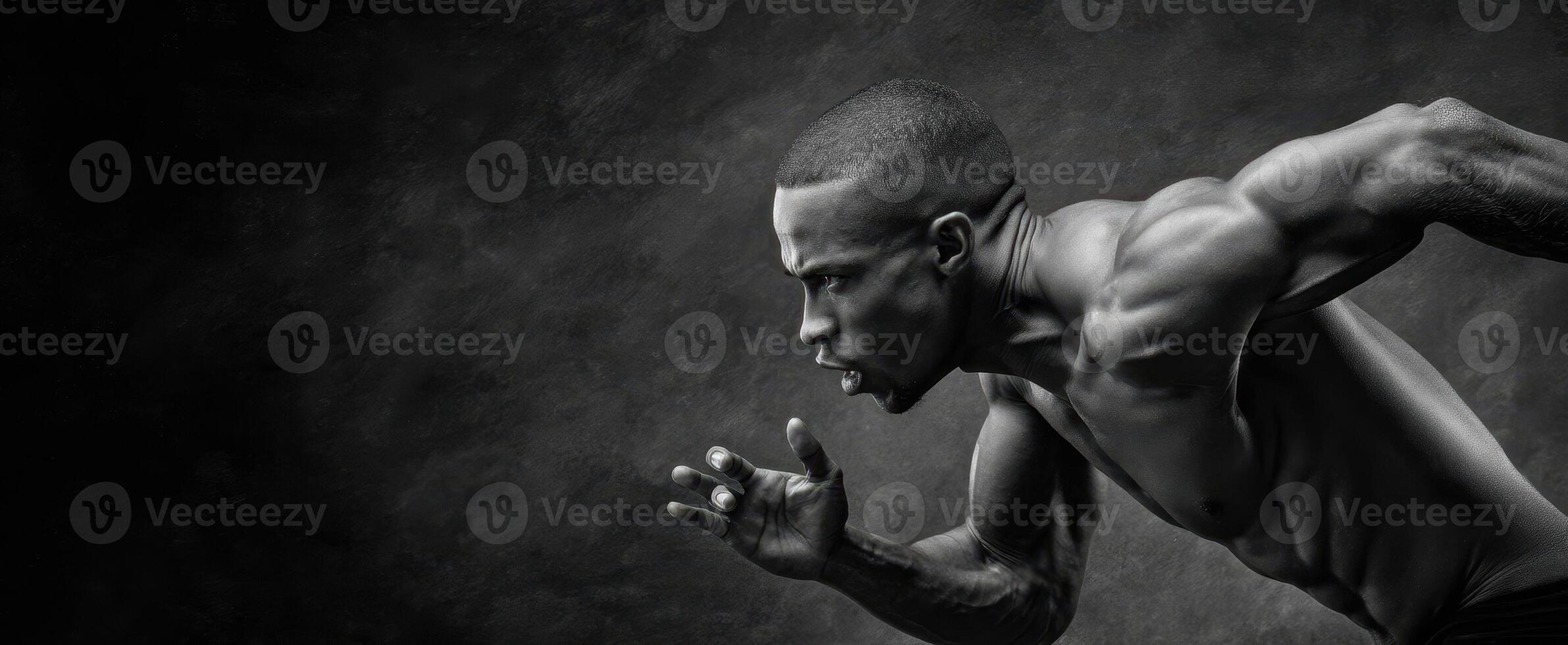 The dynamic athlete showcasing strength and speed in a powerful running pose. photo