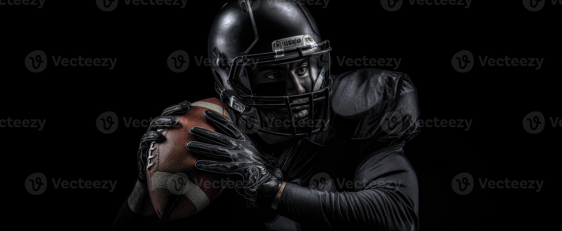 The athletic quarterback poised to make a powerful throw in dramatic lighting. photo