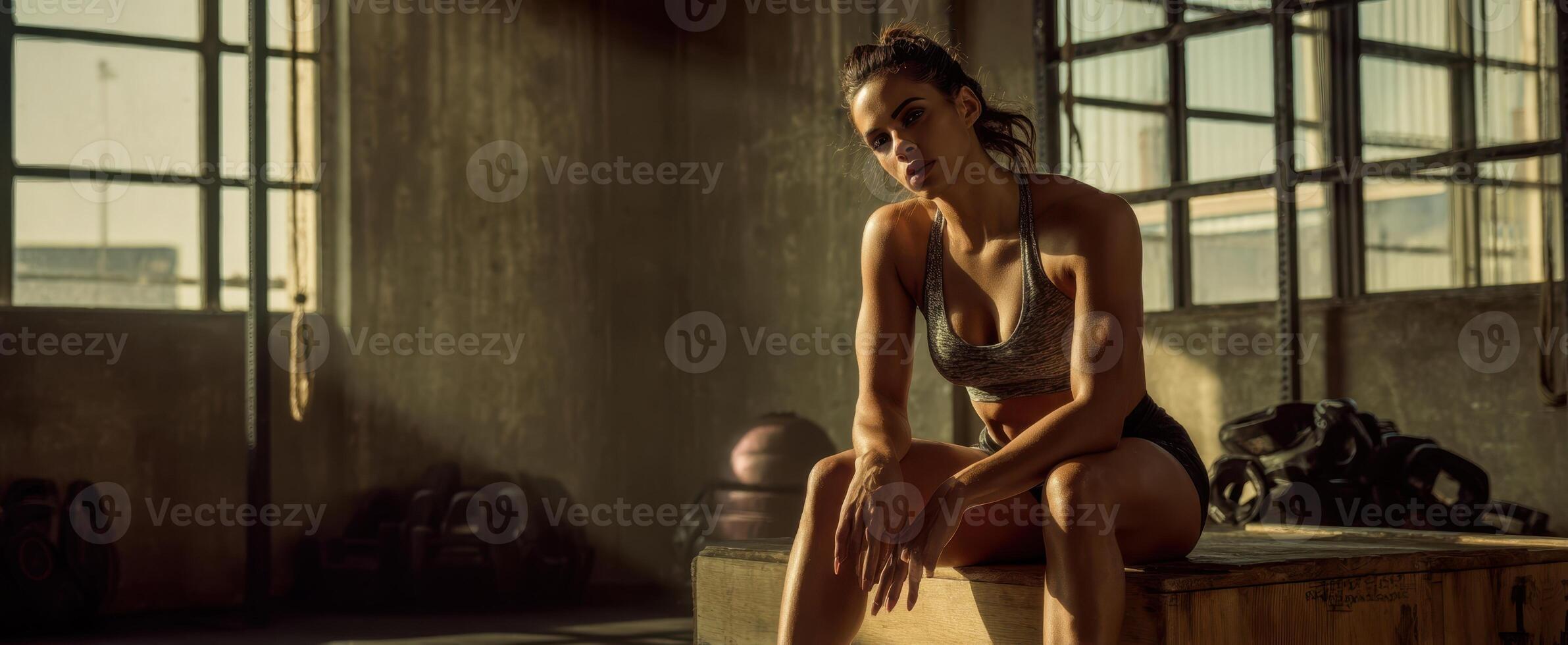 The determined athlete taking a moment of reflection after an intense workout session. photo